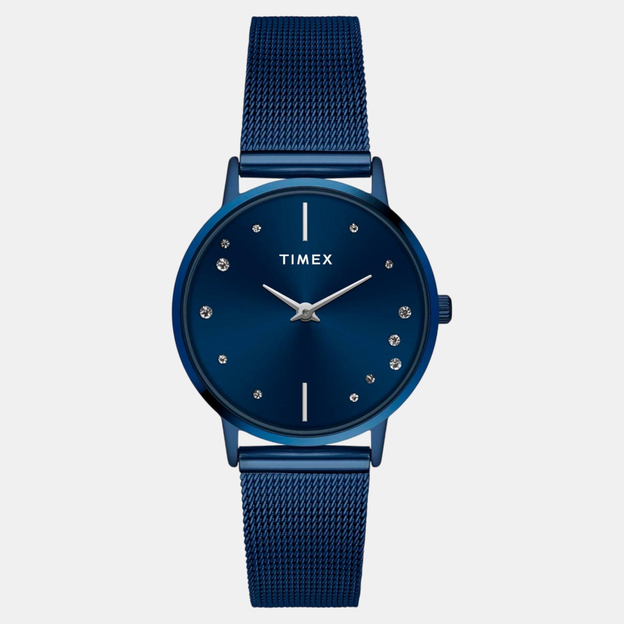 Timex Fashion Women Quartz Blue Dial Analog Stainless Steel Watch TWEL15620