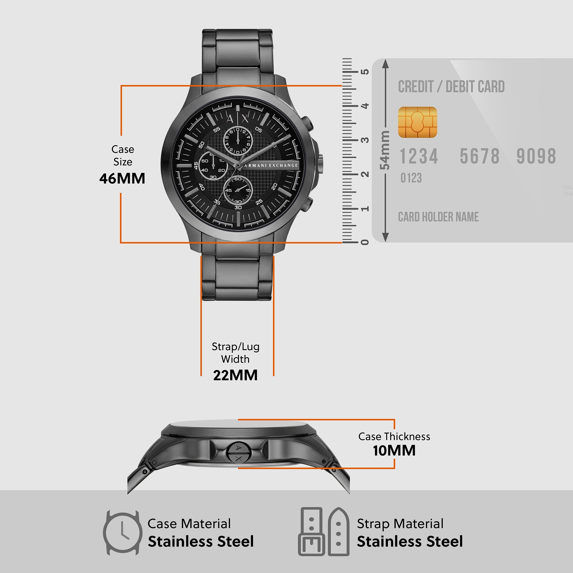 Armani Exchange Hampton Men Quartz Black Dial Chronograph Stainless Steel Watch AX2454 - view 5