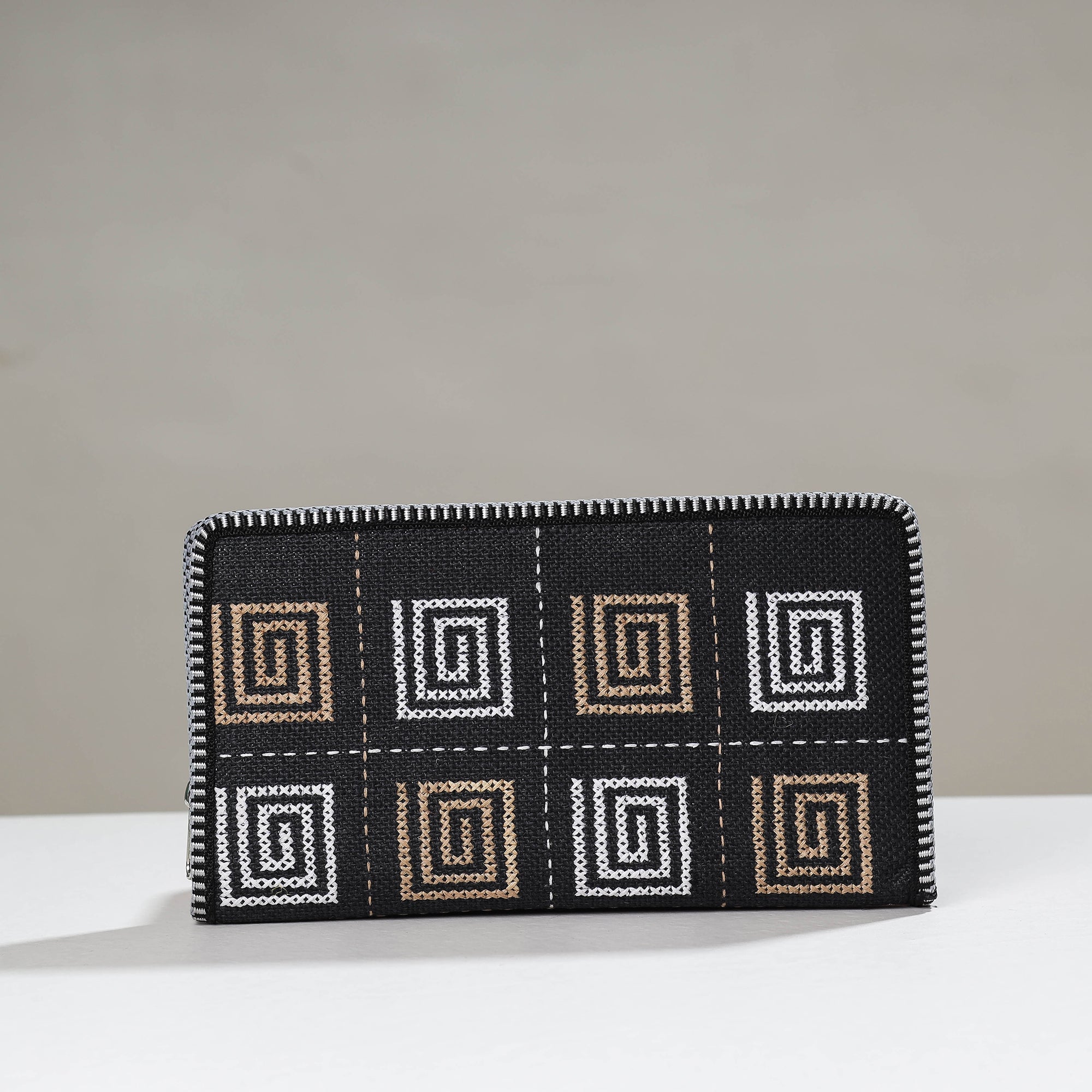 KAMLI Black - Tribal Hand Embroidered Jute Passport Cover - view 2