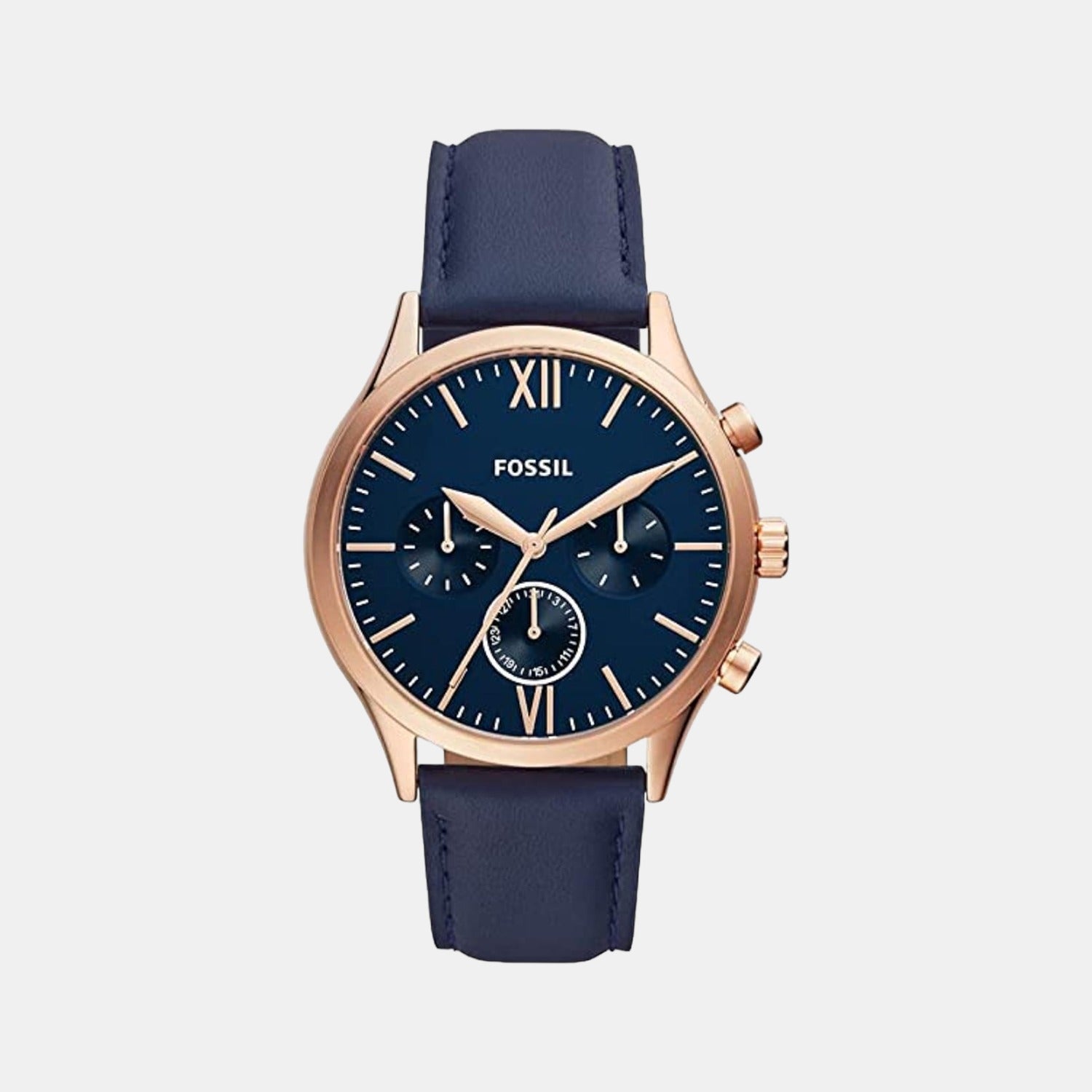 Fossil Fenmore Men Quartz Blue Dial Chronograph Leather Watch BQ2412