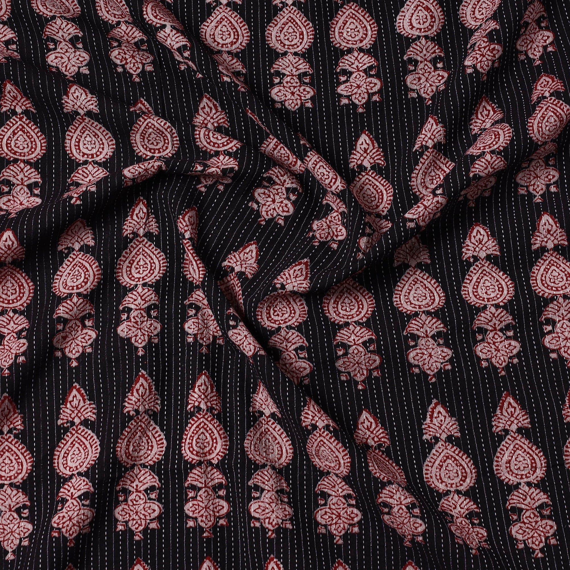 BAGH PRINTS BY UMAR FARUK KHATRI Black - Bagh Block Printed Kantha Style Cotton Precut Fabric (1.25 meter) 84 - view 2