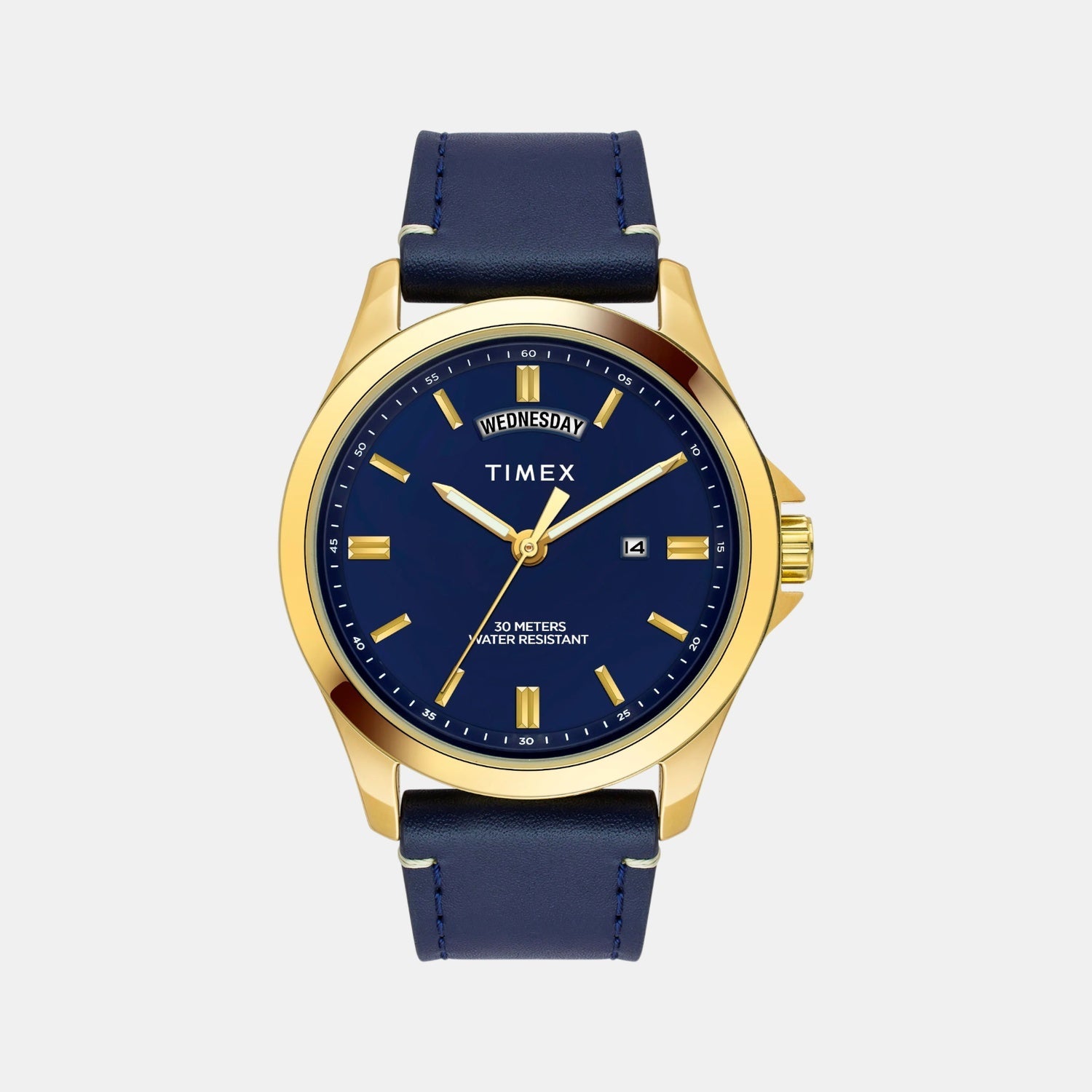 Timex Fashion Men Quartz Blue Dial Analog Leather Watch TW000X140