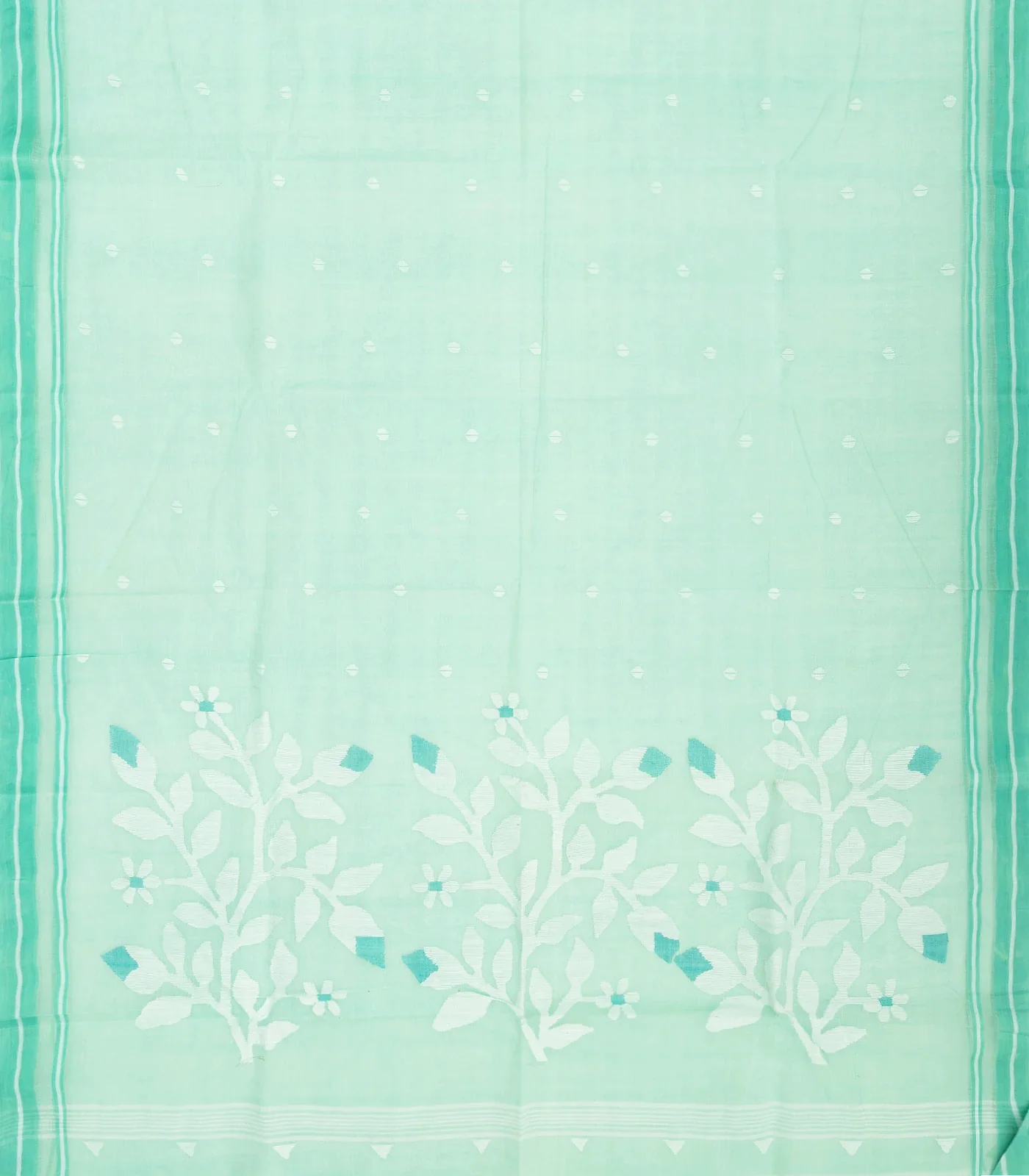 RmKV Turquoise Handloom Dhakai Cotton Saree With Floral Motifs - view 2