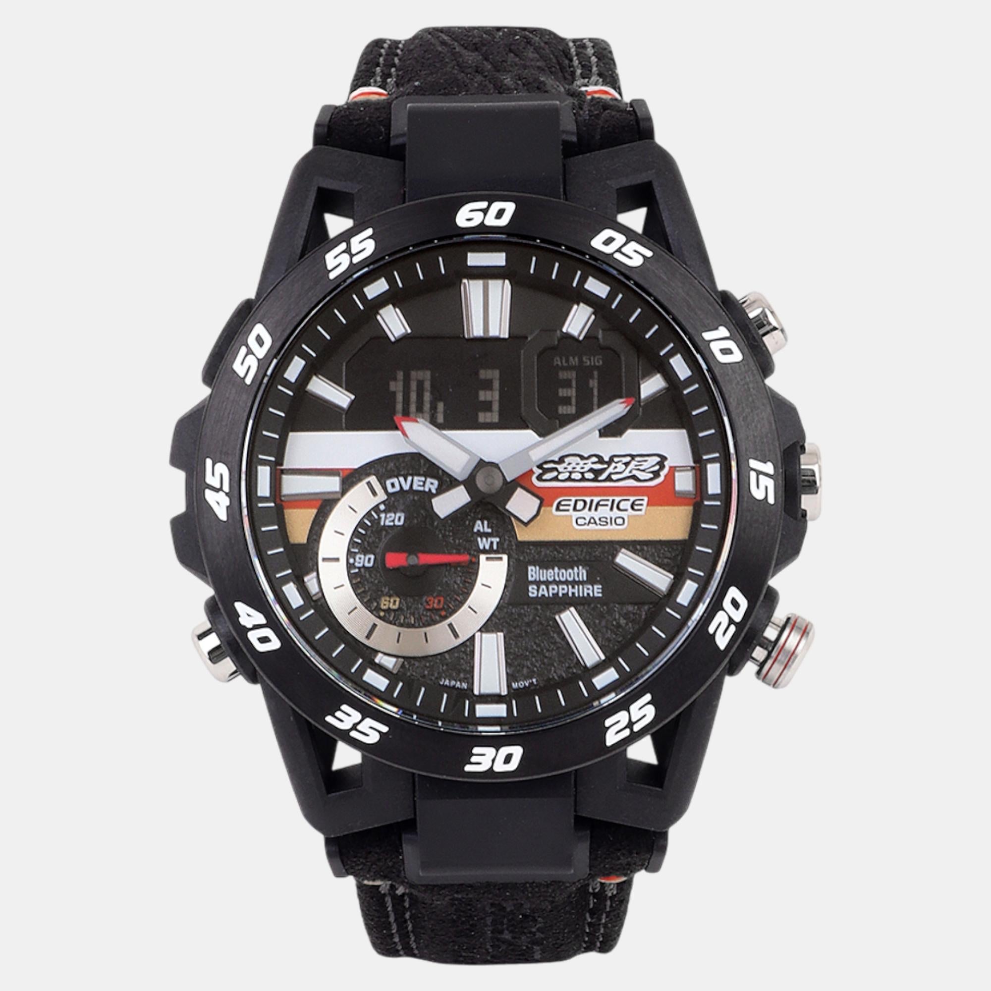 Casio Edifice Men Quartz Black Dial Analog-Digital Leather Watch ED592