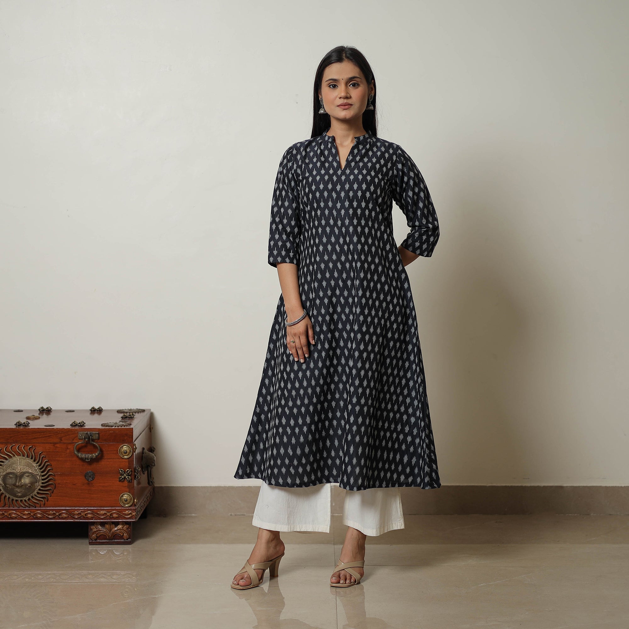 ITOKRI CASUALS Black - Mercerised Cotton A-Line Pochampally Ikat Kurta 03 - view 2