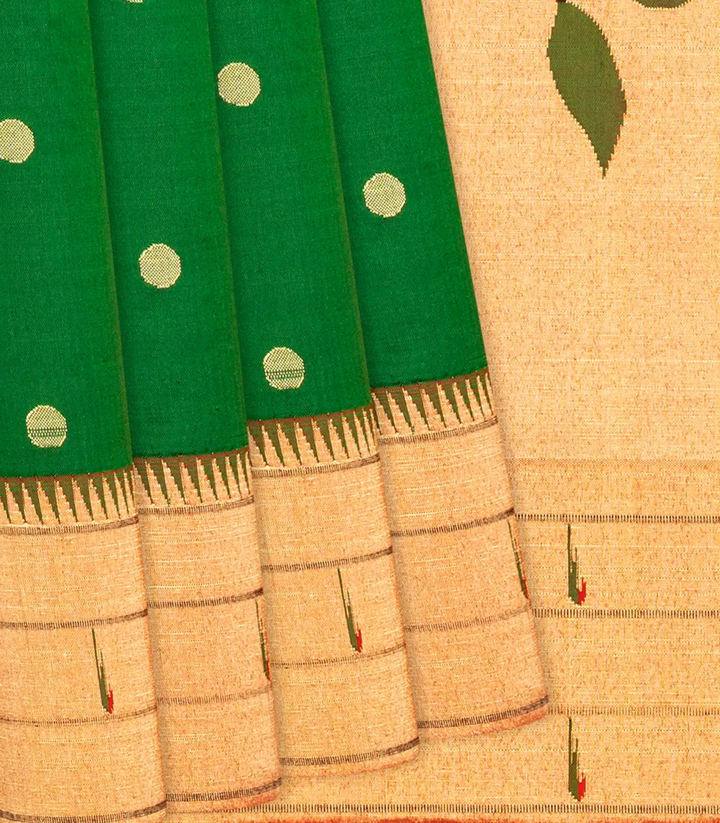 RmKV Green Handloom Paithani Silk Saree With Coin Buttas-Green