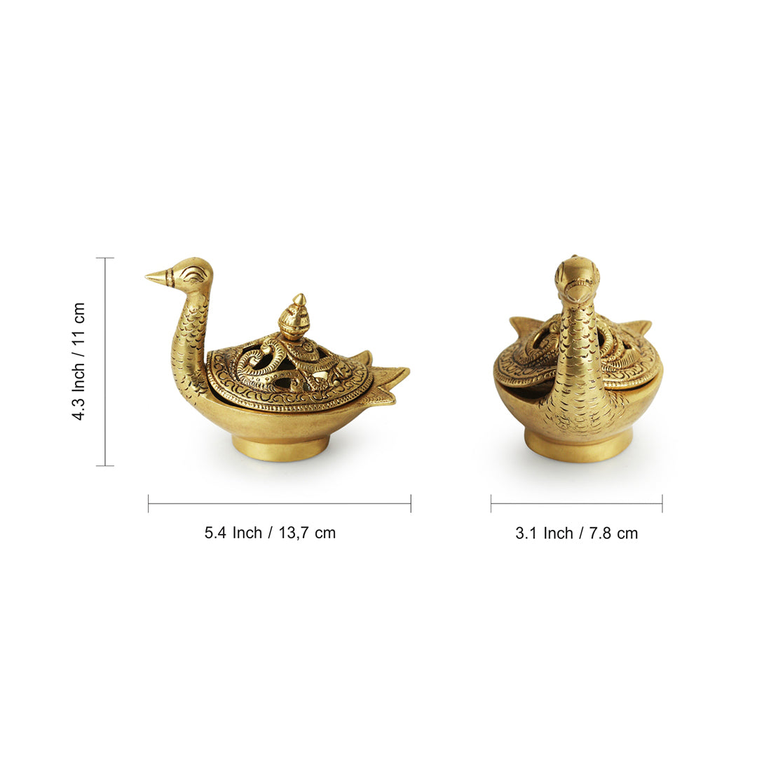EXCLUSIVELANE 'Swan' Dhoop Dani Handcarved Brass Incense Burner (Hand-Etched, 4.3 Inches, 0.6 Kg) - view 7