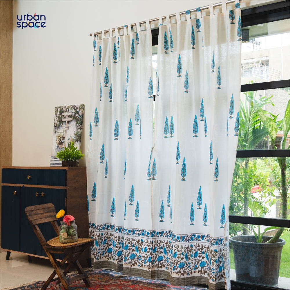 Urban Space -Home Furnishing Store 100% MalMal Cotton Curtains, Semi-Transparent with Tab Top, Pack of 2 Curtains - Ace of Spade Blue - view 2