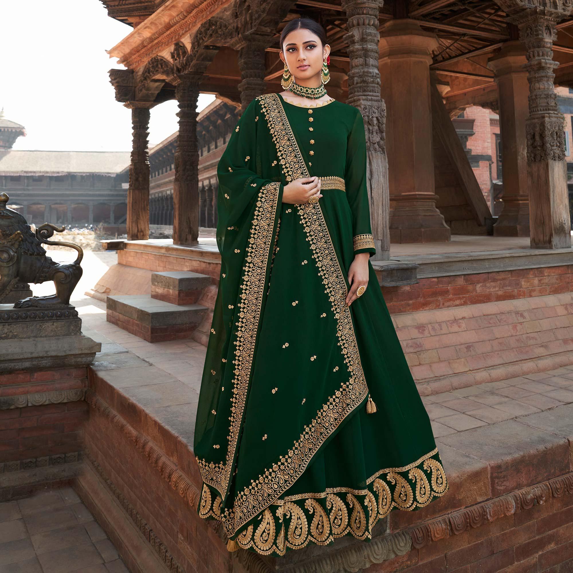 BlackTree green-party-wear-embroidered-georgette-gown-138519 - view 3