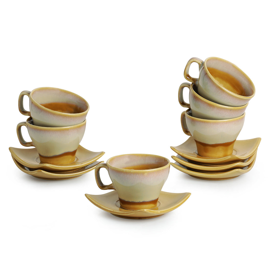 EXCLUSIVELANE 'A Universe in Chai' Tea Cups & Saucers Set Dual Glazed Studio Pottery In Ceramic (Set Of 6) - view 2