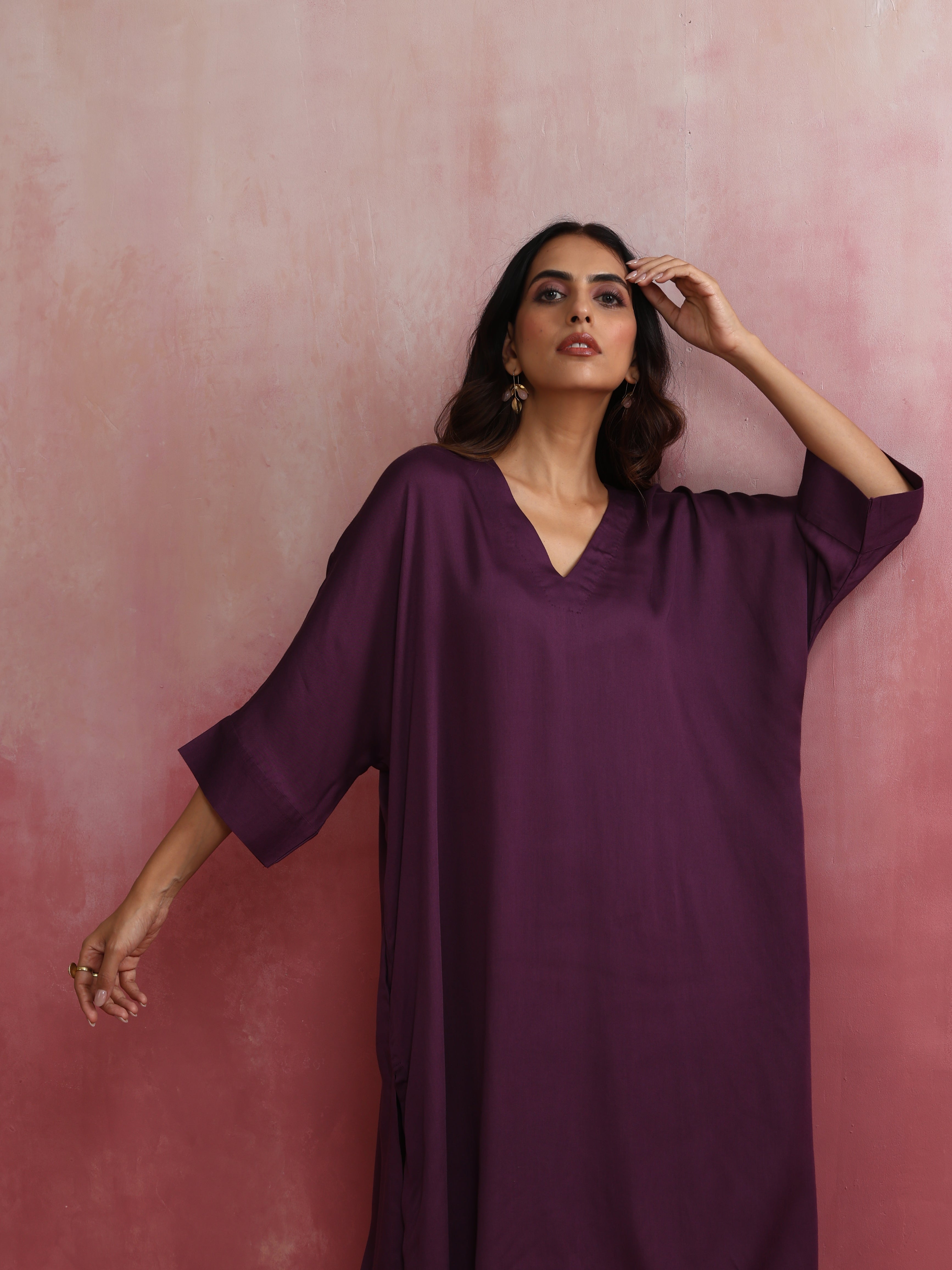 trueBrowns Purple Modal Kimono Kurta Set - view 5