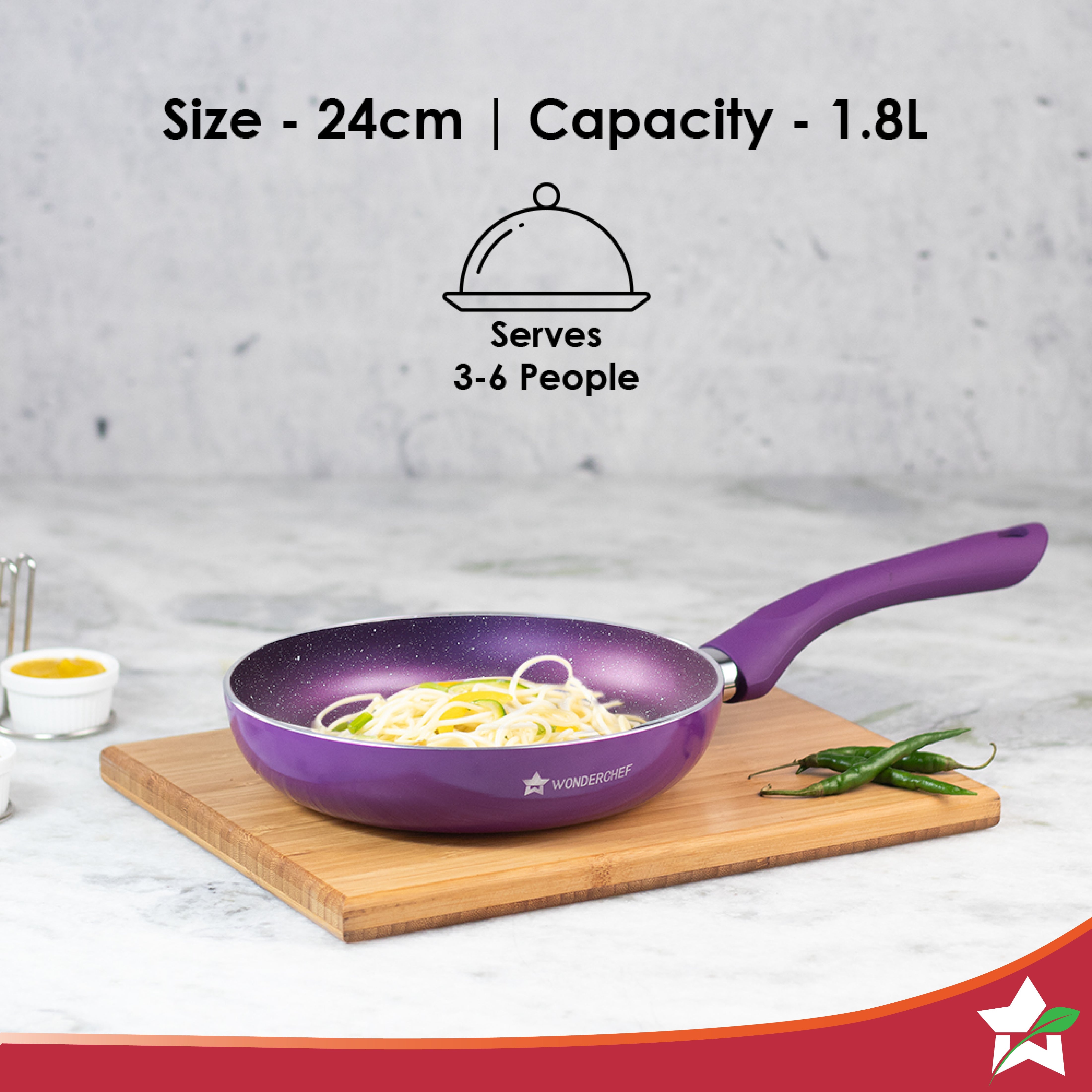 Wonderchef Orchid Fry Pan 24cm + Austin Serving Casserole Set of 2,. - view 5