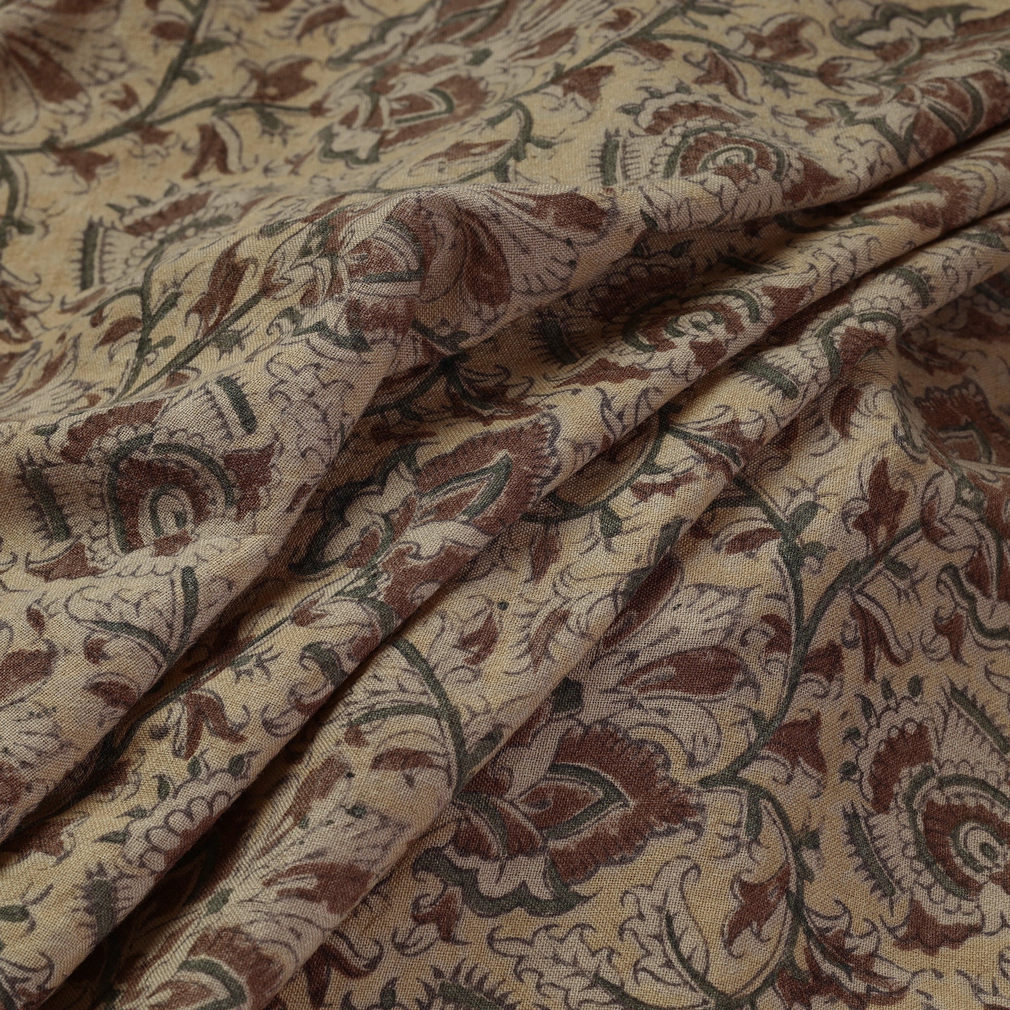 PITCHUKA SRINIVAS KALAMKARI PEDANA Brown - Pedana Kalamkari Block Print Handwoven Wool Fabric - view 2