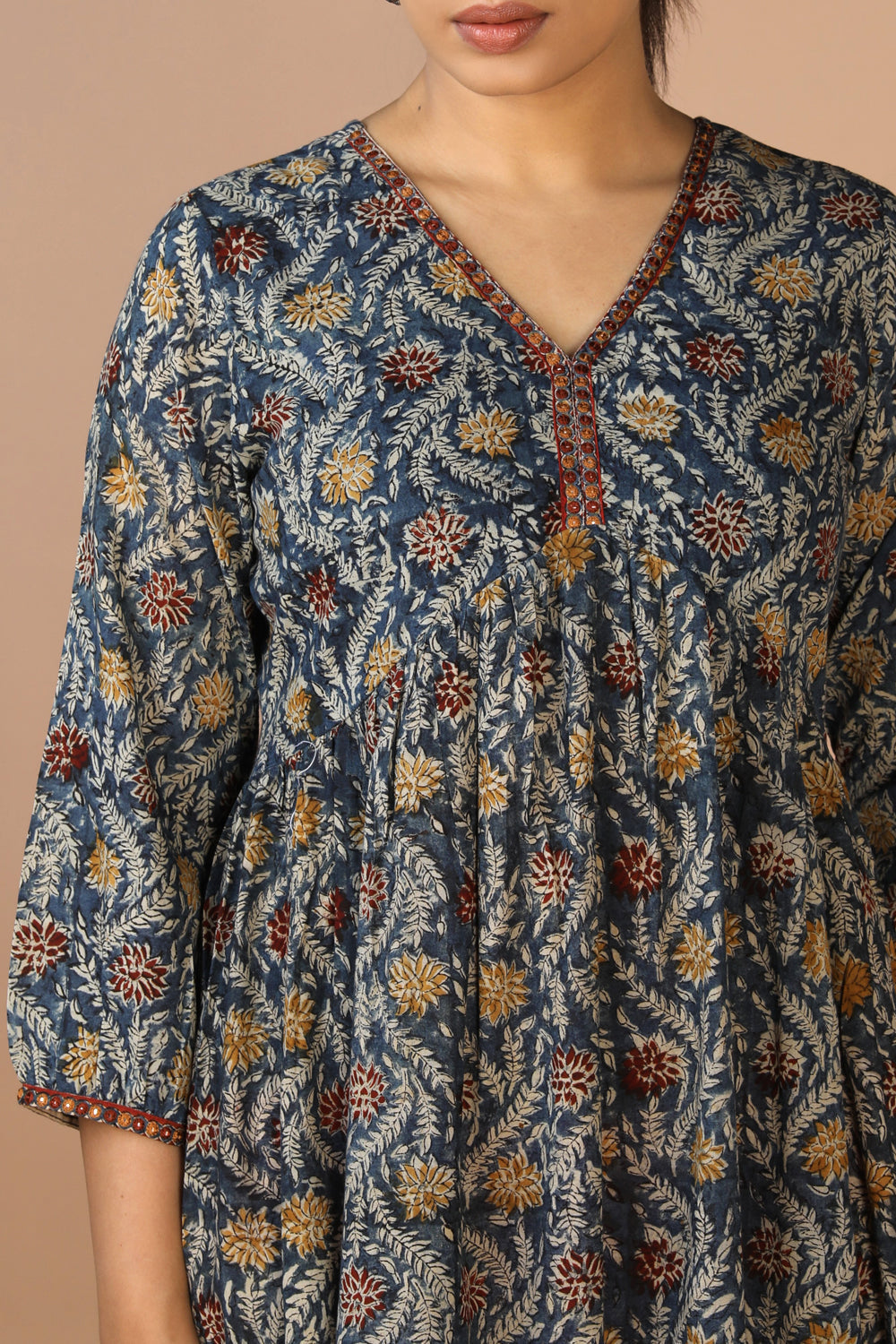 Kalanjali Ethnics Cotton Mull Kalamkari Handblock printed dress - view 11