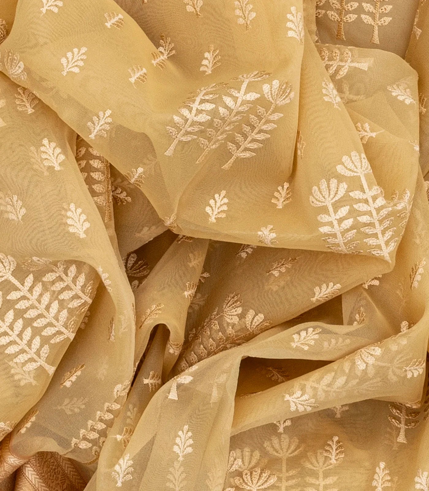 RmKV Beige Woven Blended Organza Saree With Floral Motifs-Beige - view 2