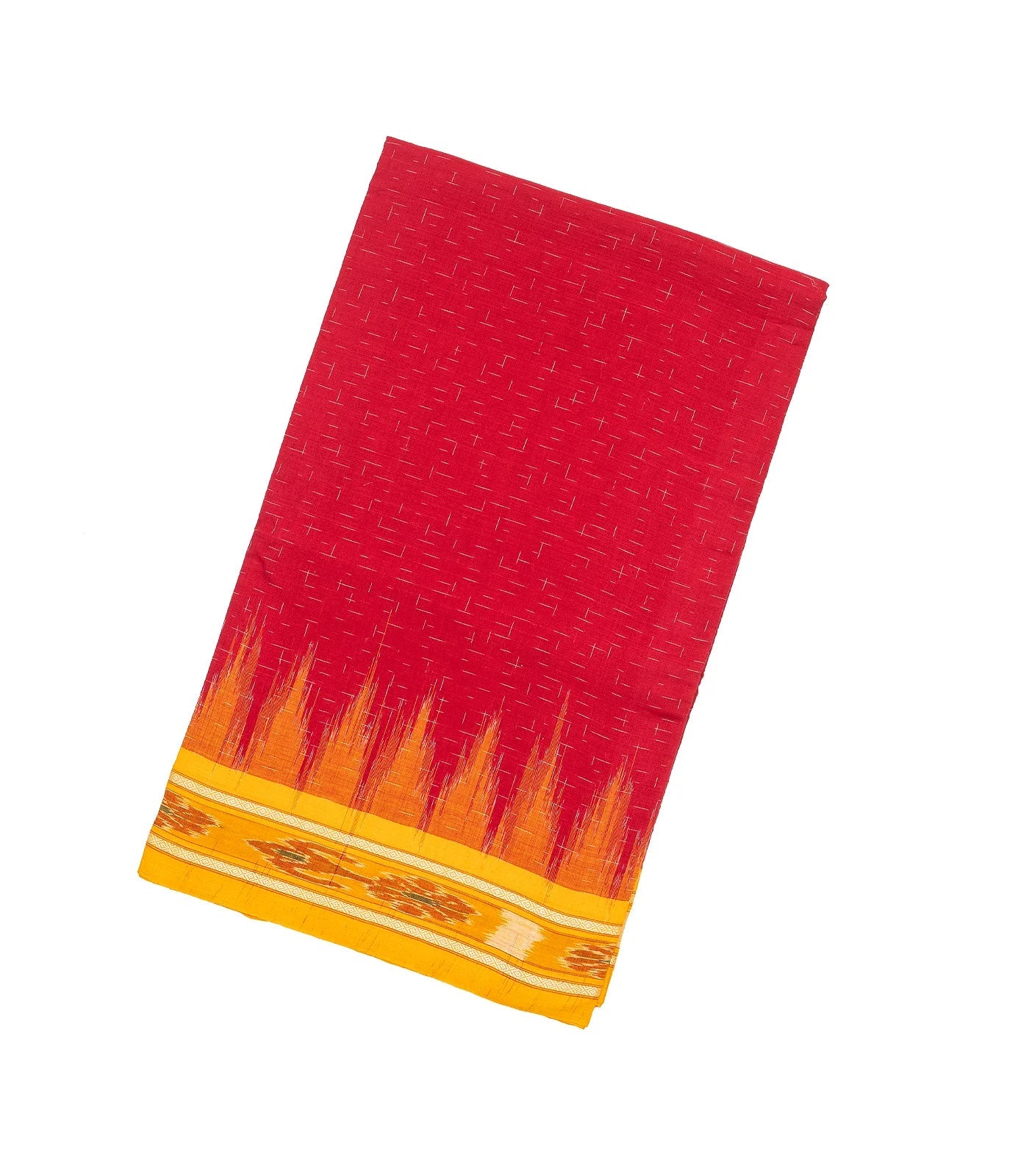RmKV Red Handloom Orissa Cotton Saree With Yellow Border