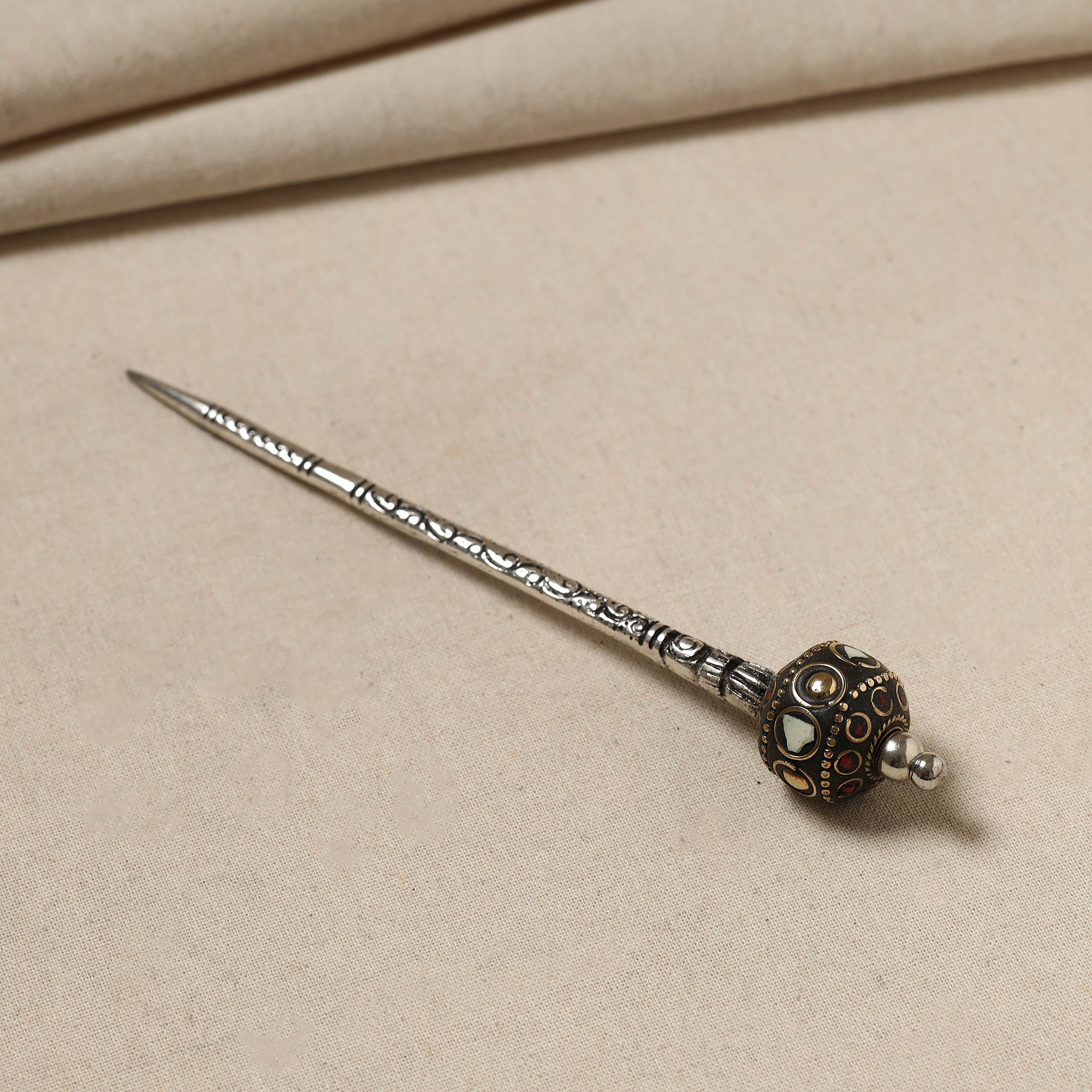 WHITE RIVER STORIES Antique Finish Oxidised German Silver Juda Stick - view 2