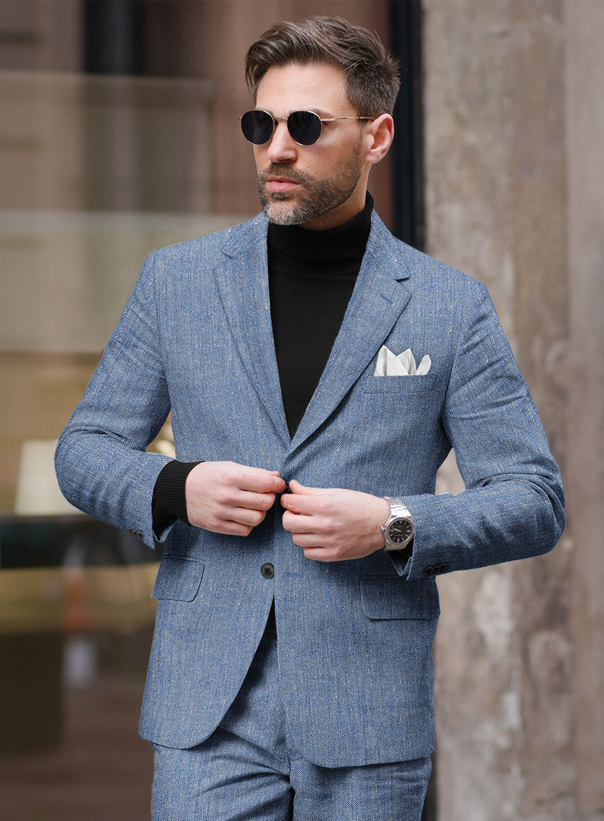StudioSuits Solbiati Blue Herringbone Linen Jacket - view 2