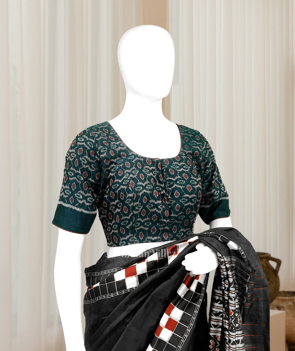 IndianVillèz Cyan Blue Odisha Ikat Sambalpuri Cotton Blouse