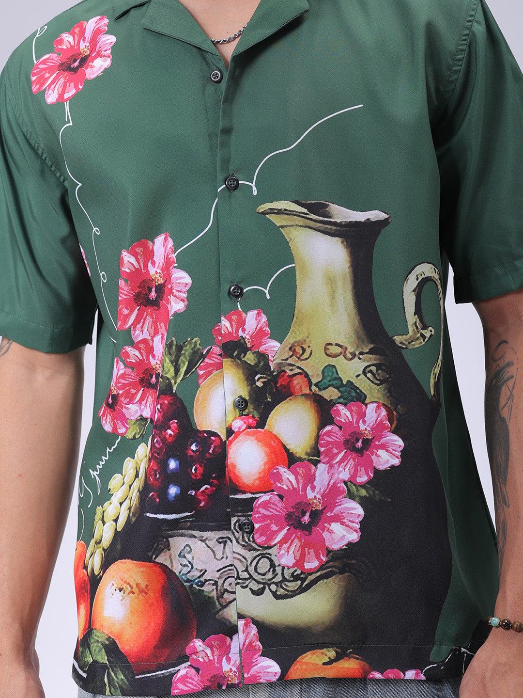 The Indian Garage Co Men's Green Oversized Fit Graphic Shirt - view 6