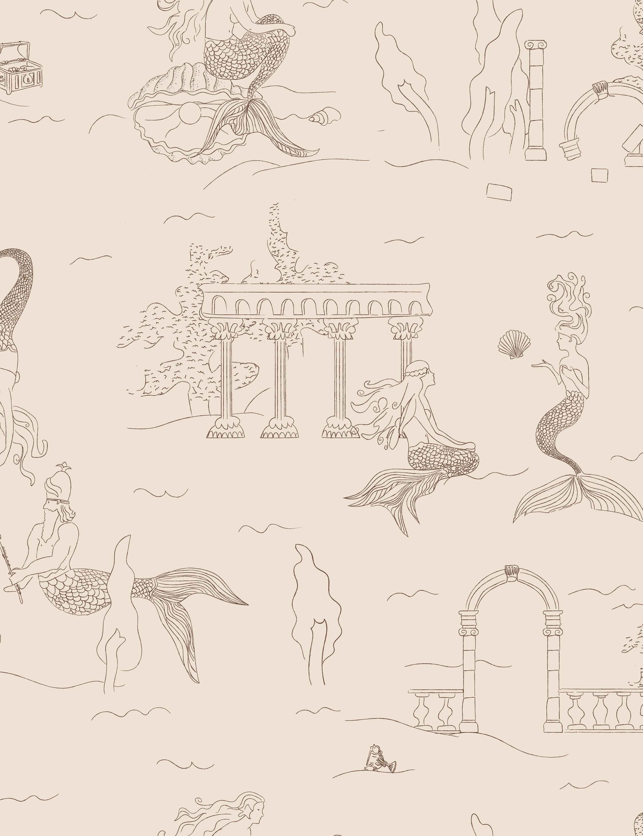 Lulu and Georgia Mermaid Toile Wallpaper by Sarah Sherman Samuel - view 5