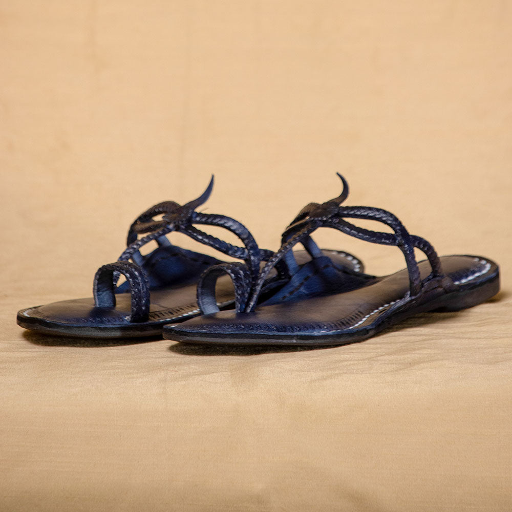 KALAPURI Arthur Navy Blue - Women Chic Palette: Classic Kolhapuri Leather Slippers - view 5