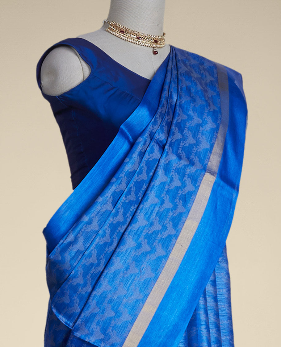 Pothys Blue intricate design tusser silk saree with self zari border