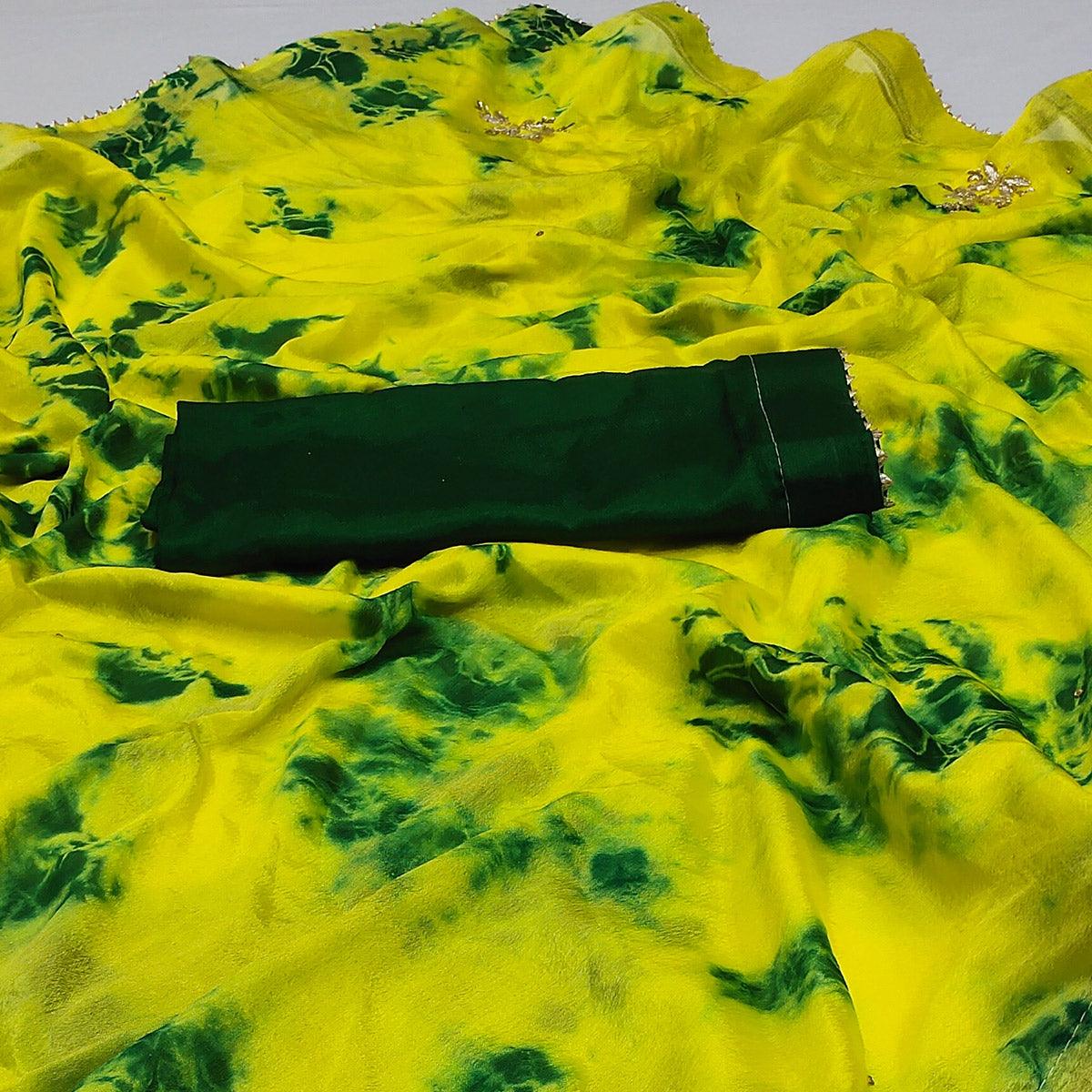 Peachmode Lemon Green Printed Chiffon Saree – Women's - view 2