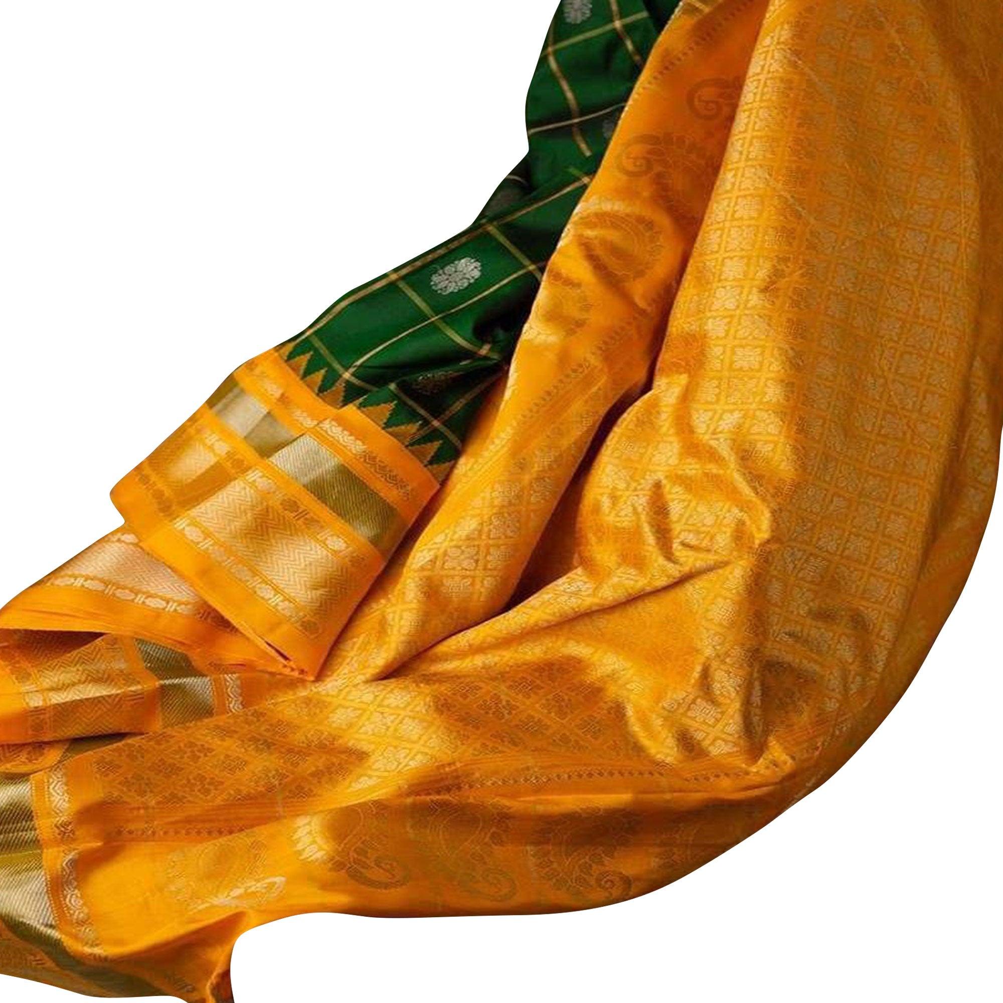 Peachmode Impressive Bottle Green Colored Festive Wear Woven Nylon Lichi Silk Saree - view 2