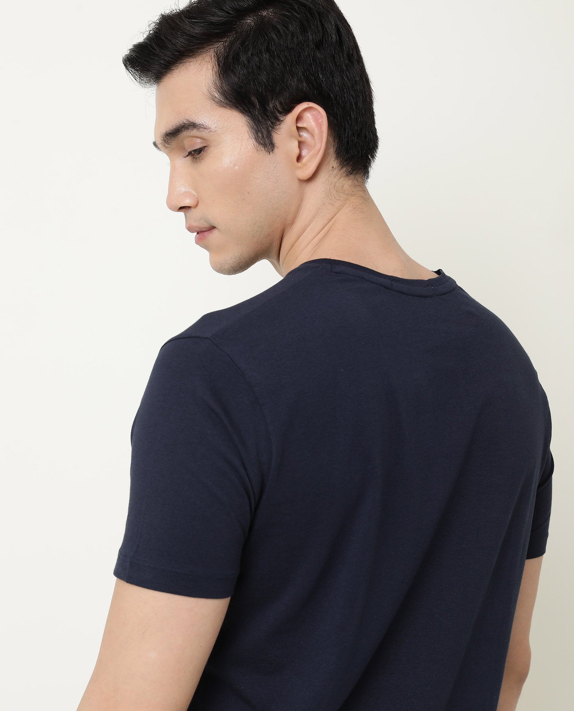 Rare Rabbit Mens Near Navy T-shirt Cotton Fabric Slim Fit Crew Neck Short Sleeve Graphic Print - view 9