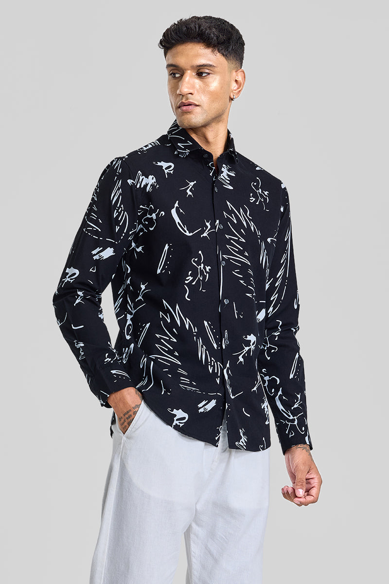 SNITCH Black Abstract Slim Fit Shirt - view 5