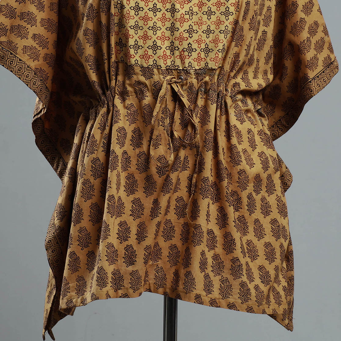 ITOKRI CASUALS Brown - Bagh Block Printed Cotton Kaftan with Tie-Up Waist (Short) - view 2