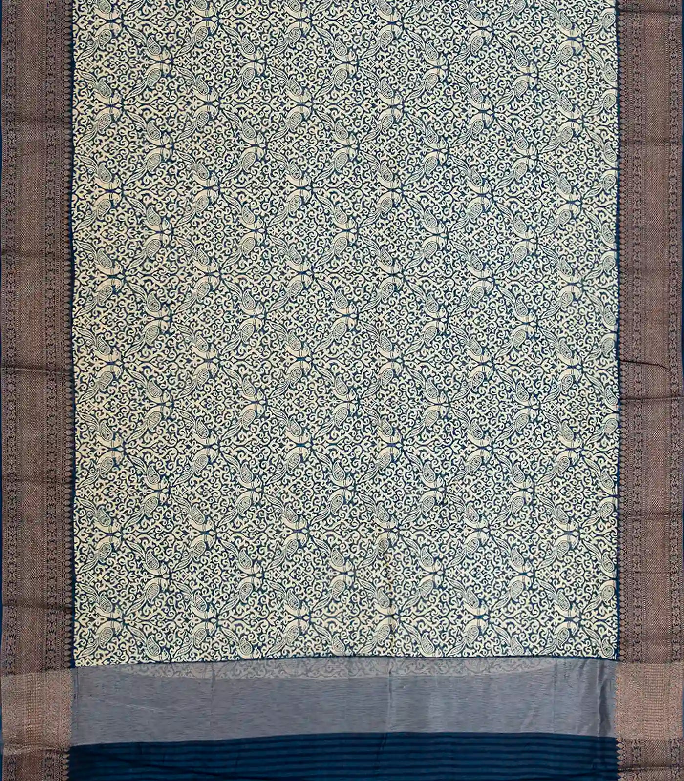 RmKV Blue Chanderi Cotton Saree Printed With Peacock Motifs-Blue - view 2