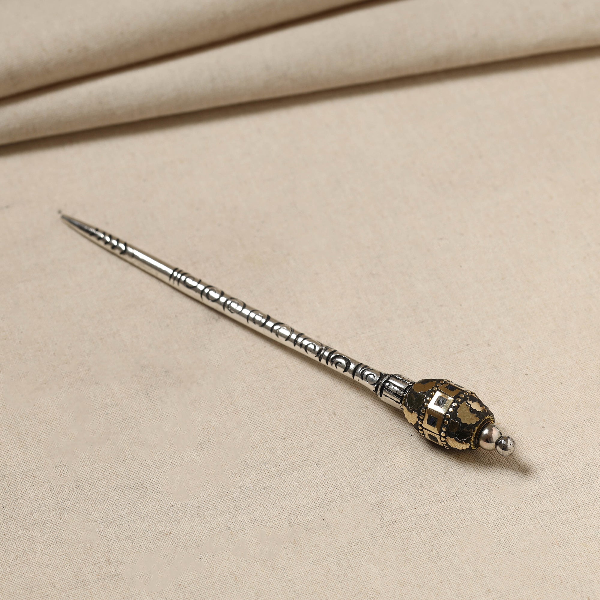 WHITE RIVER STORIES Antique Finish Oxidised German Silver Juda Stick - view 2