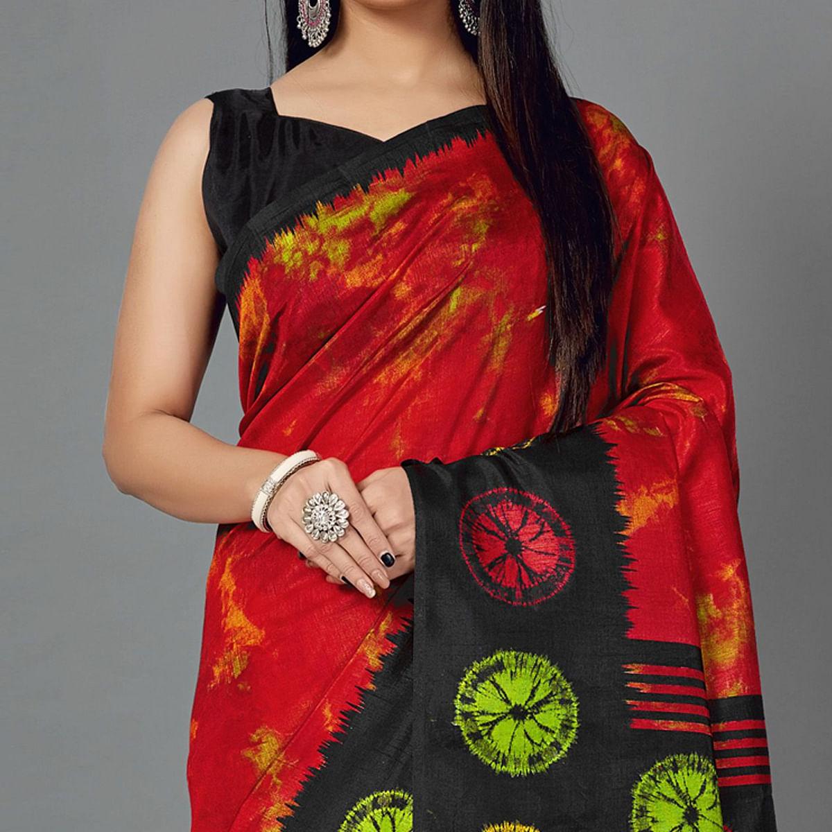 Peachmode Multi Casual Art Silk Printed Saree With Unstitched Blouse - view 2