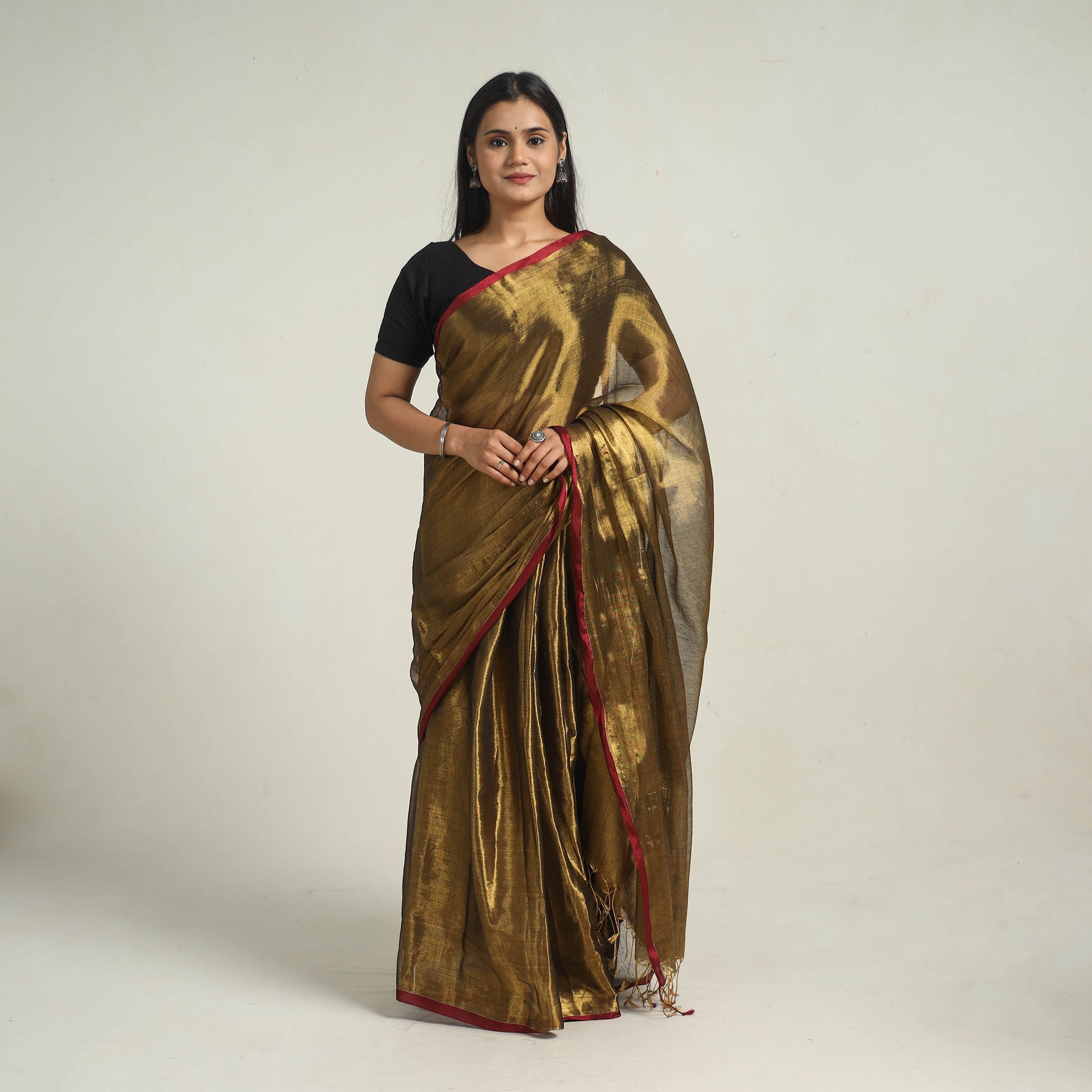 KHUSHBASH - HAPPY LOOM OF EAST Brown - Bengal Fine Tissue Zari Saree 03