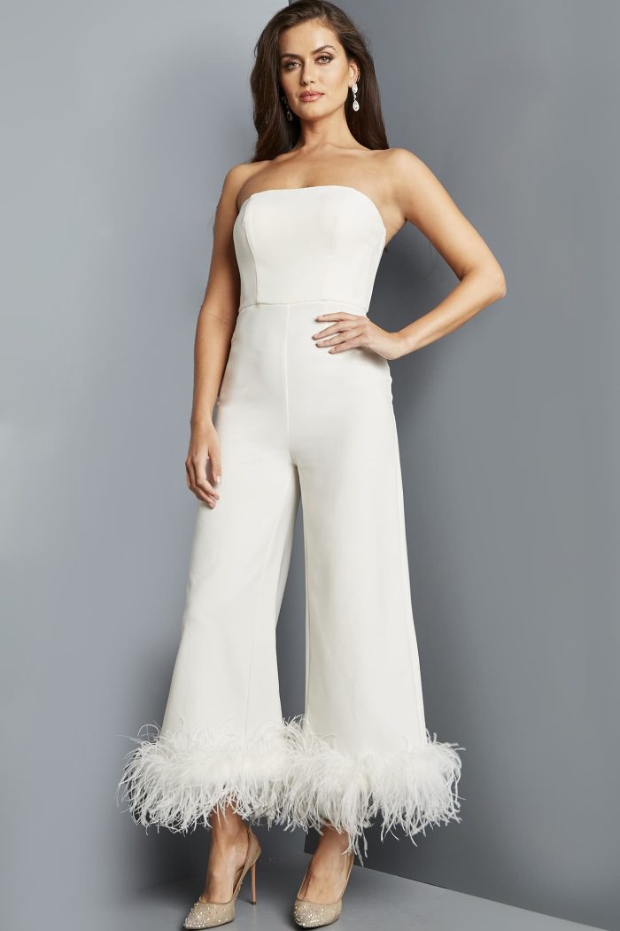 Jovani 22590 Long Evening Feather Formal Jumpsuit - view 7
