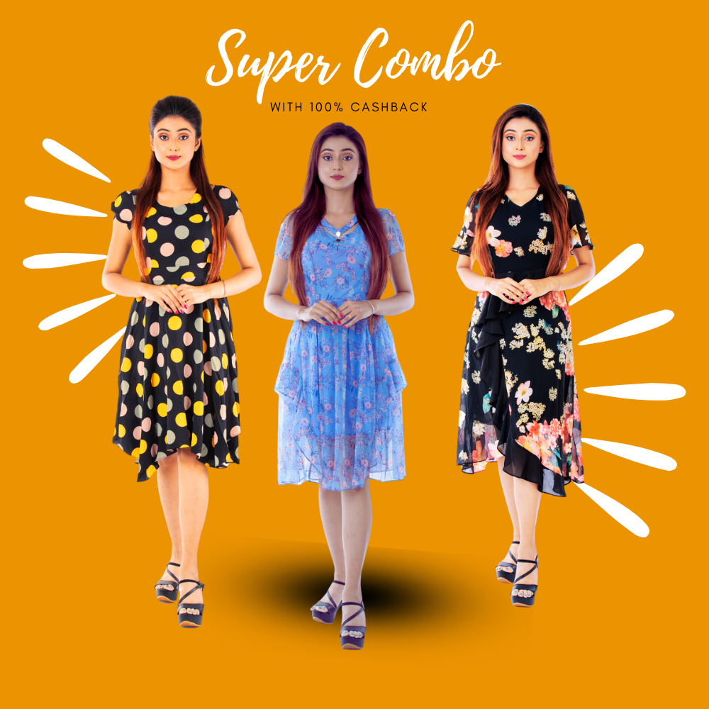 BlackTree THREE premium, imported floral dresses Crafted from luxurious Italian fabric WITH 100% Cashback .