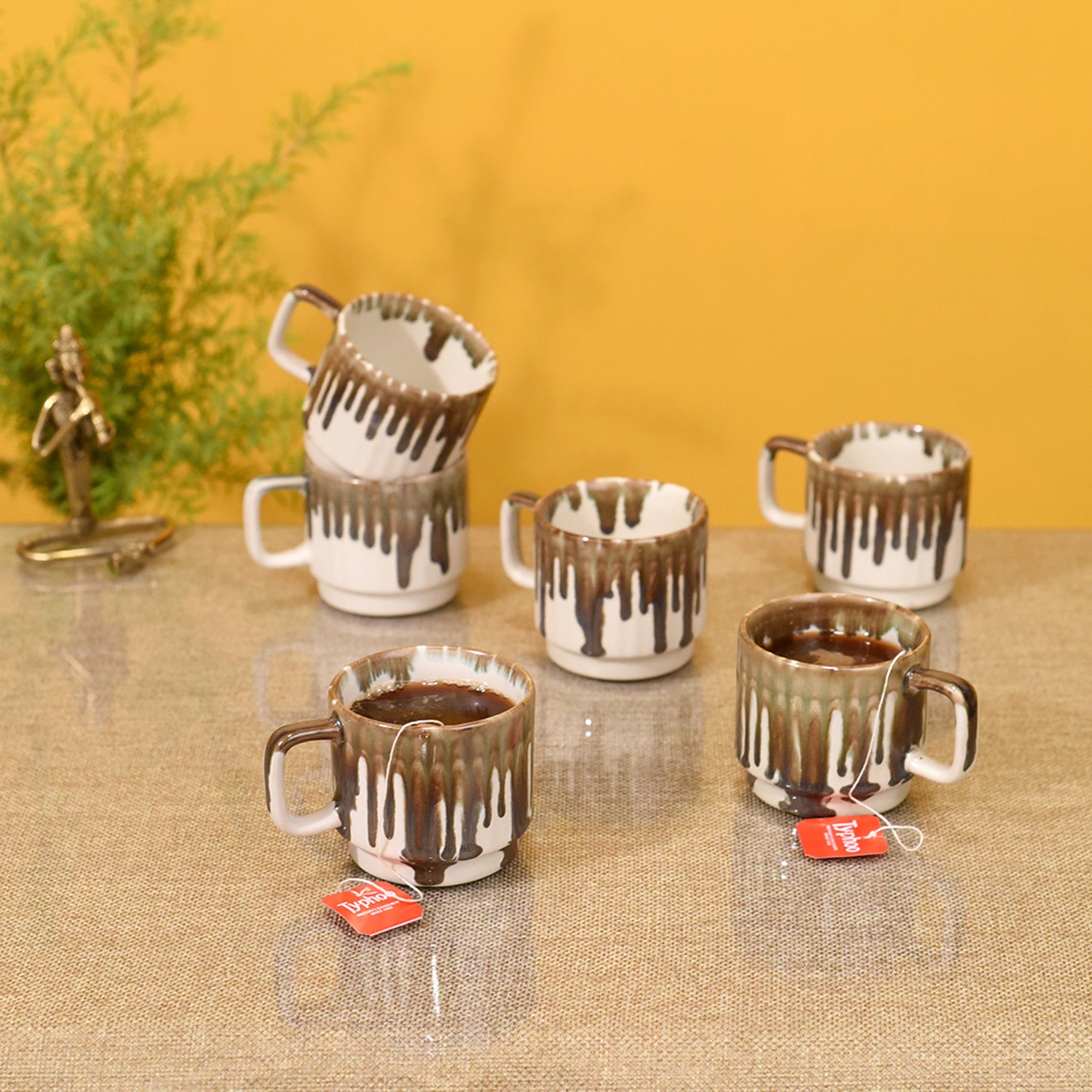 ART CREATIONS BY SUMAN SONTHALIA Brown - Morning Drip Tea Cups Set of 6