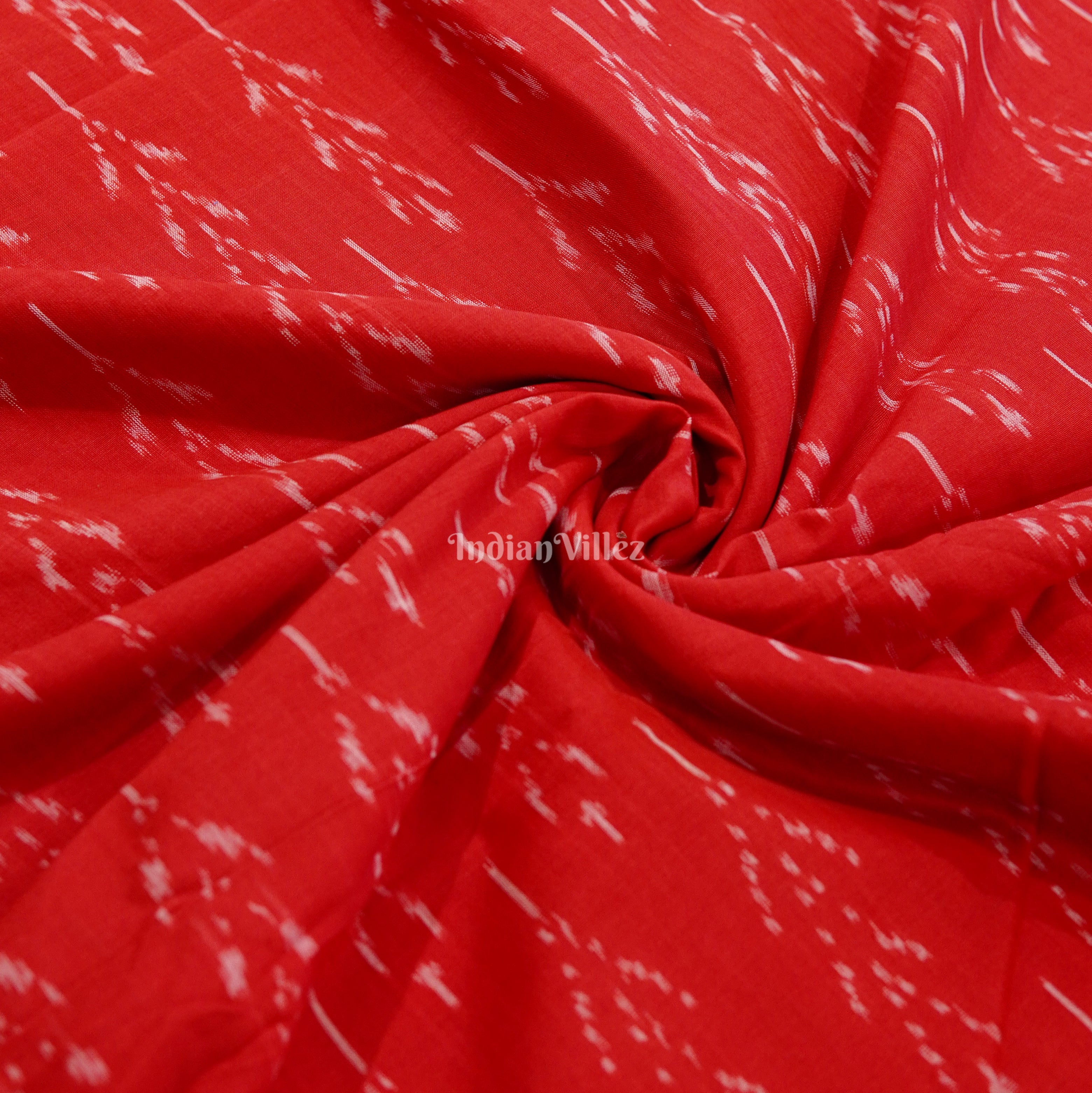 IndianVillèz Red Handwoven Pochampally Ikat Cotton Fabric
