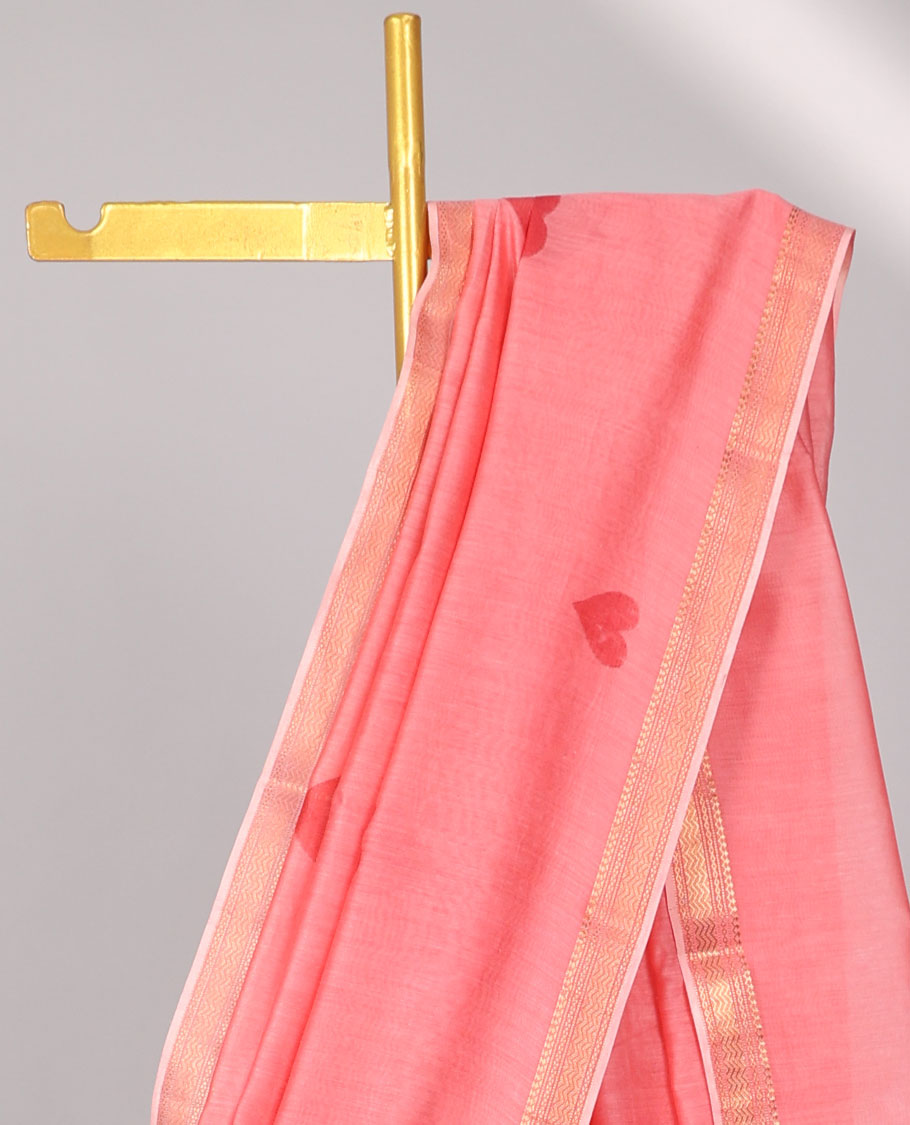 Pothys paech heart motifs chanderi cotton saree with self zari border & striped zari pallu - view 3