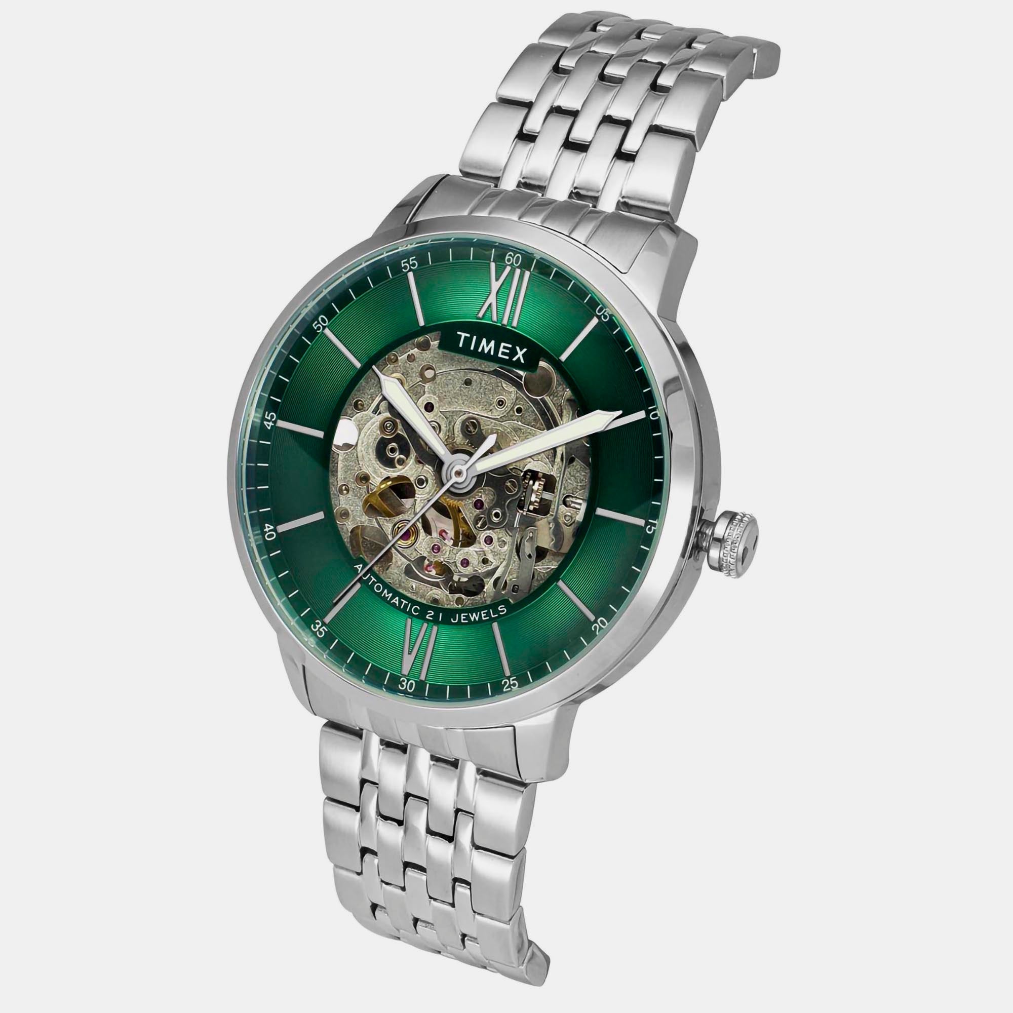 Timex E Class Men Automatic Green Dial Analog Stainless Steel Watch TWEG23502 - view 4