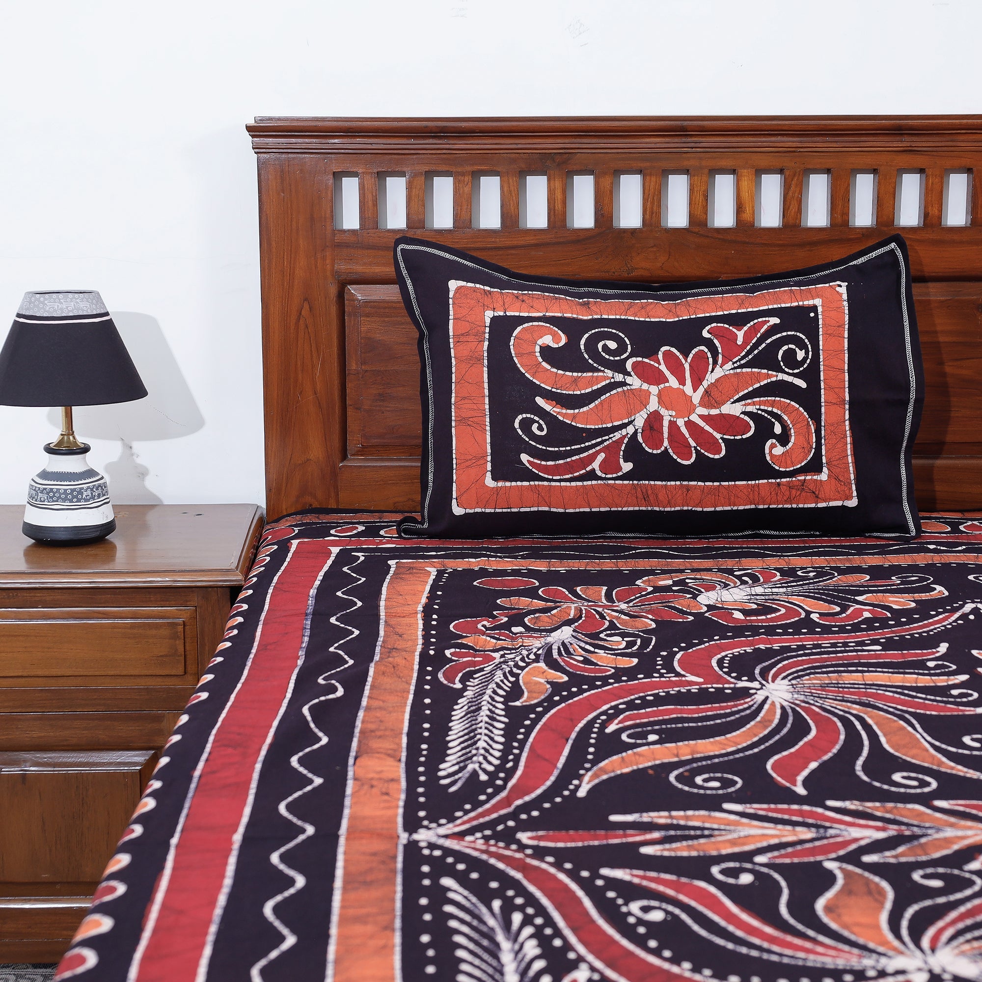 KACHCHH JI CHHAAP Black - Hand Batik Printed Cotton Double Bed Cover with Pillow Covers (104 x 90 in) - view 2