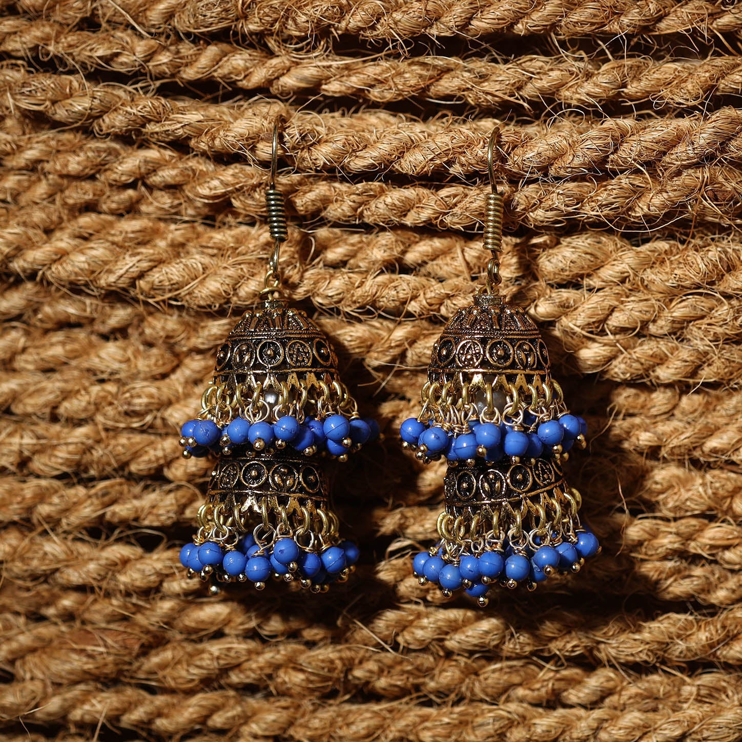 JALPARI Aliya Golden Handcrafted GS Beaded Jhumki Earrings - view 2
