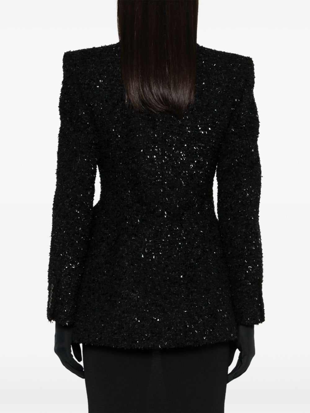 Balenciaga Hourglass tweed-texture padded-shoulder wool-blend blazer - view 2