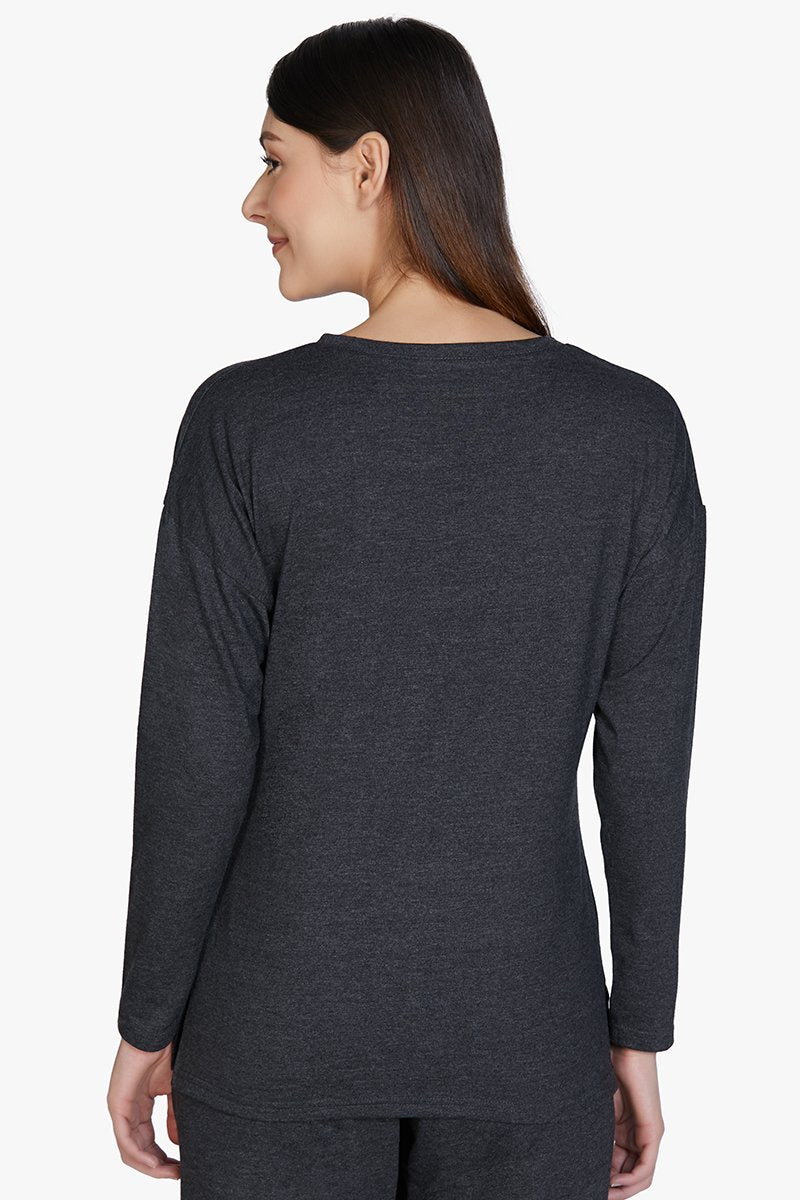 Amante Cotton Blend Long Sleeve Sleep T-shirt - Charcoal - view 3