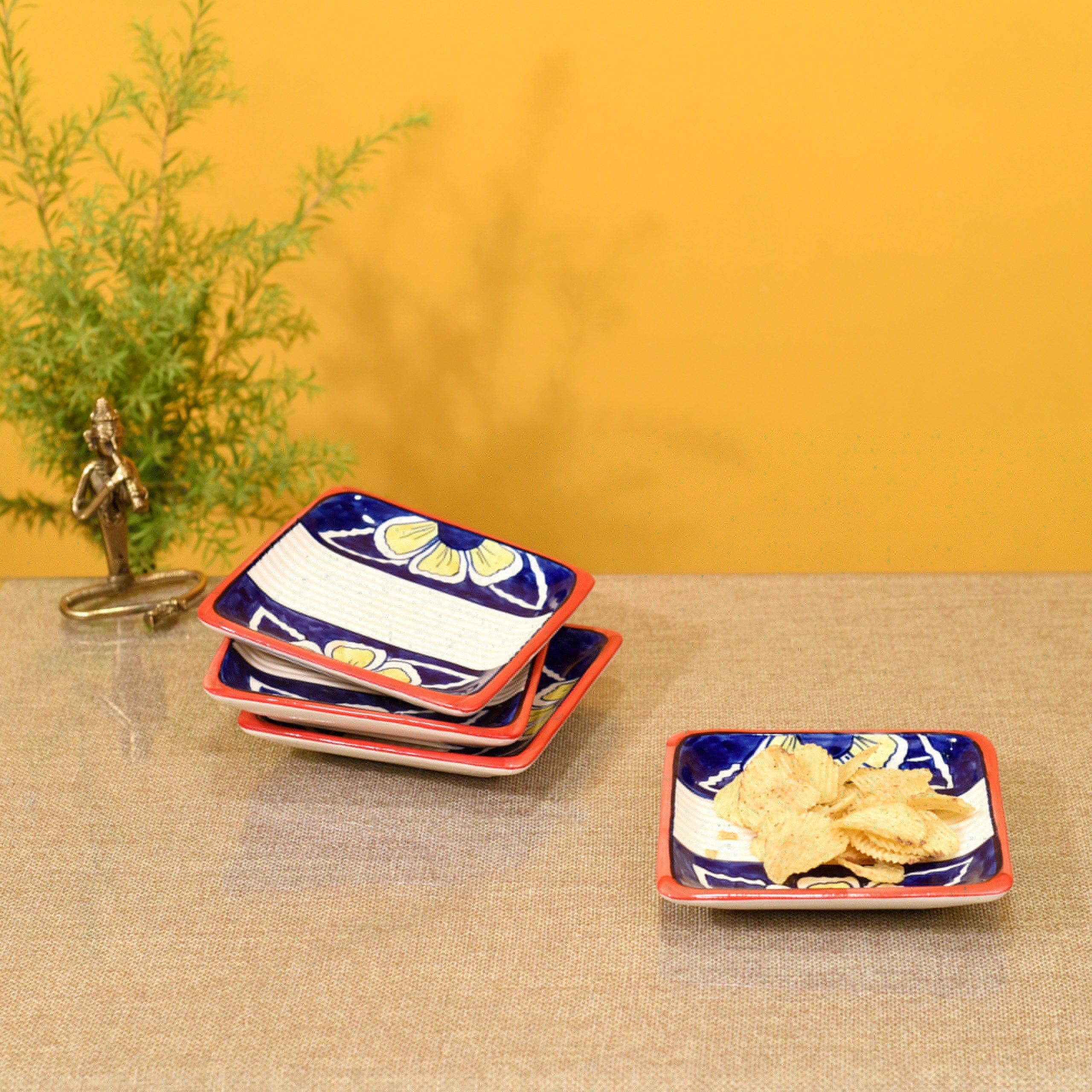 ART CREATIONS BY SUMAN SONTHALIA Blue - Flowers of Ecstasy Serving Plates (SO4) - view 2