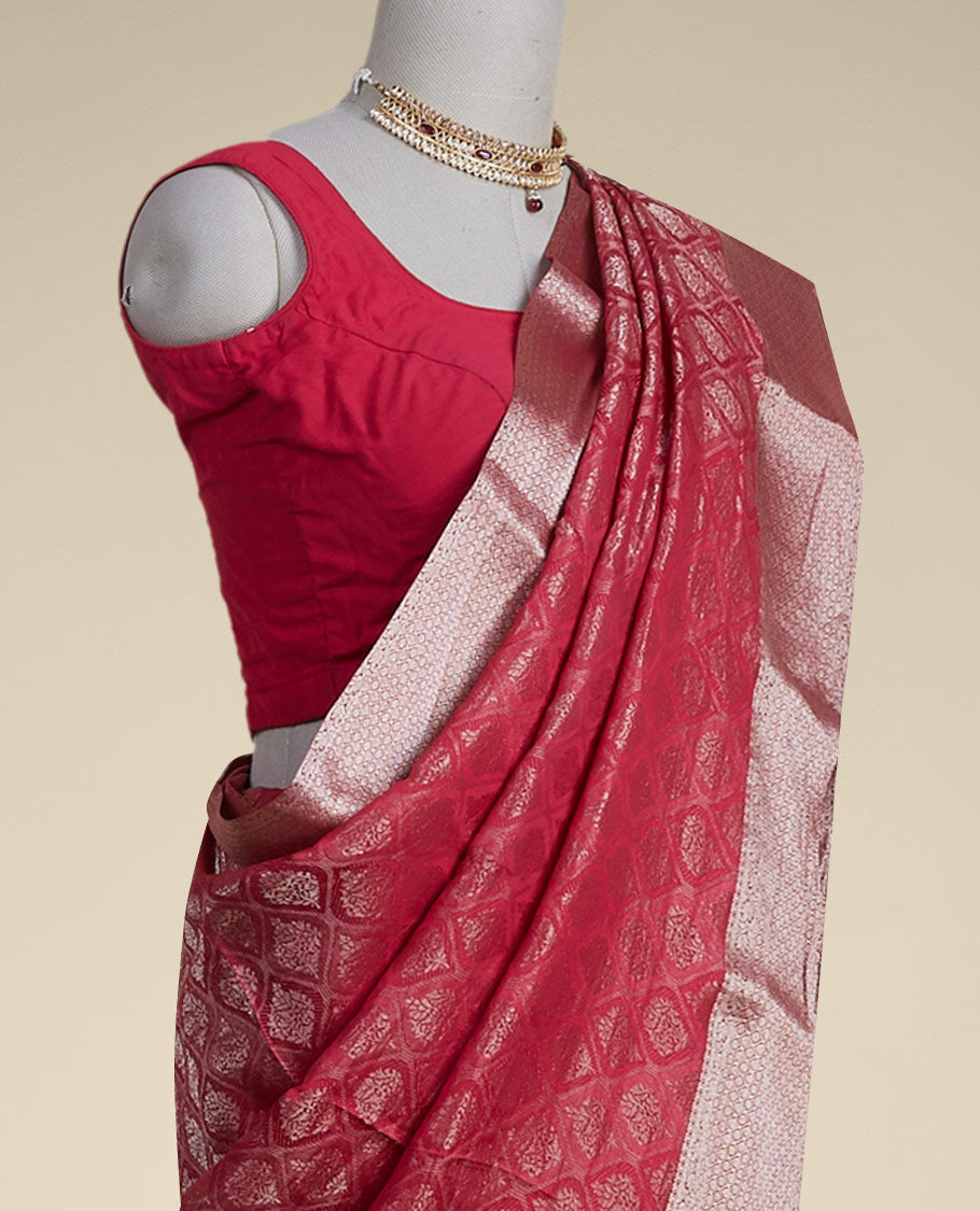 Pothys marron ogee patern pure crepe saree with self argyle design border