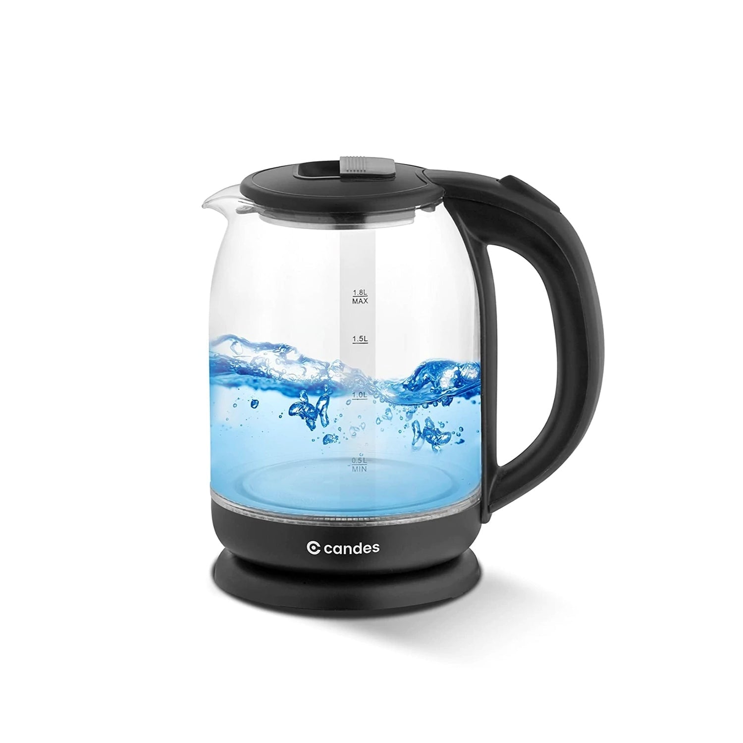 Candes-store GlassBoiler 1500 W Borosilicate Glass Electric Kettle 1.8 Litre - Black (B2B)