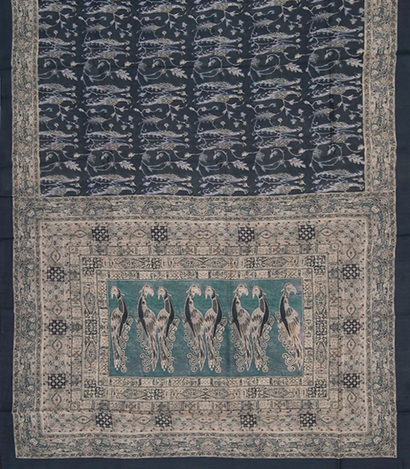 RmKV Green Muga Tussar Silk Saree With Block Print - view 2